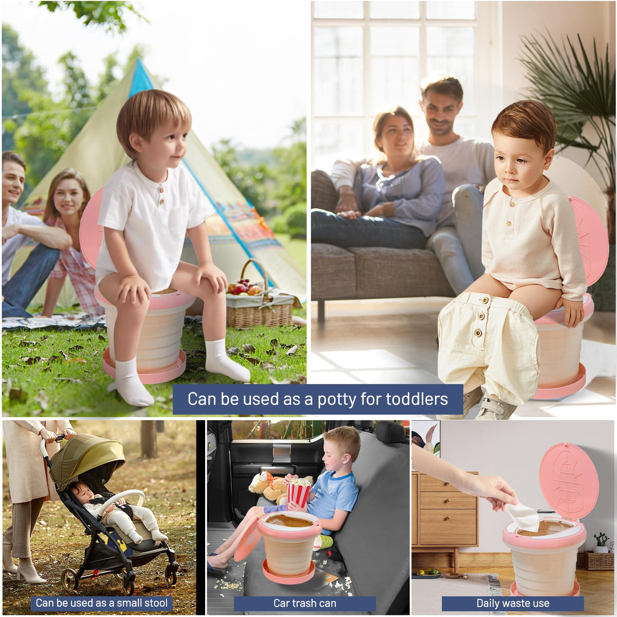 SunnySmile - Orinal de viaje para niños pequeños, inodoro portátil y plegable, se aplica al asiento de emergencia para automóvil, campamento, al aire última intervensión, interior (rosa, grande)