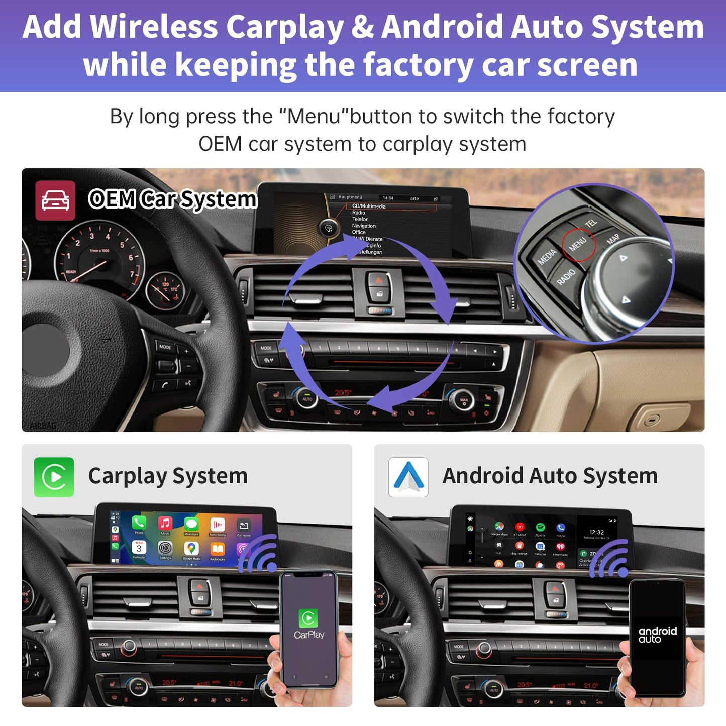Road Top CarPlay Retrofit Kit para BMW Serie 1/2/3/4 con NBT 2011-2015