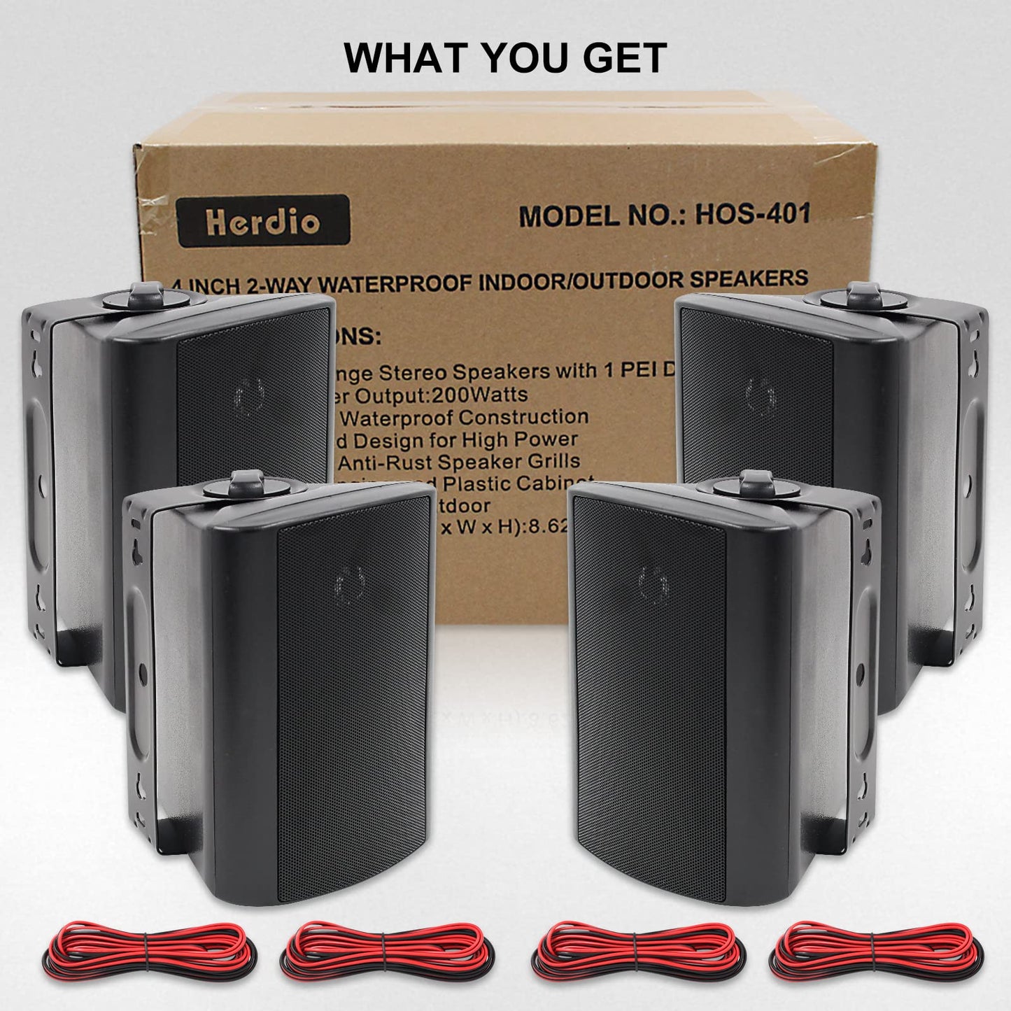 Herdio - Altavoces pasivos para exteriores con cable, impermeables, 4 pulgadas, 2 vías, 400 W, montados en la pared con altavoz de agudos de cúpula, durabilidad para todo tipo de clima, para patio,