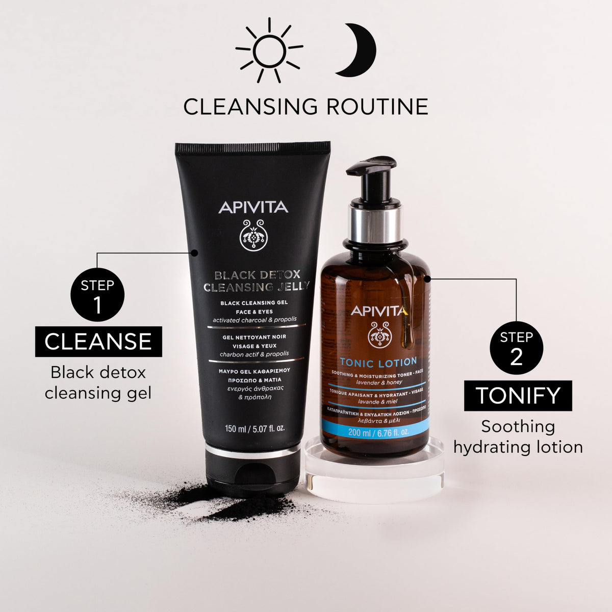 Apivita Gel Limpiador Black Detox 150ml – Rostro y ojos, limpiador facial y desmaquillante - Lavado facial natural con carbón activado y propóleo - Atrae contaminantes como un imán, deja la piel fresca