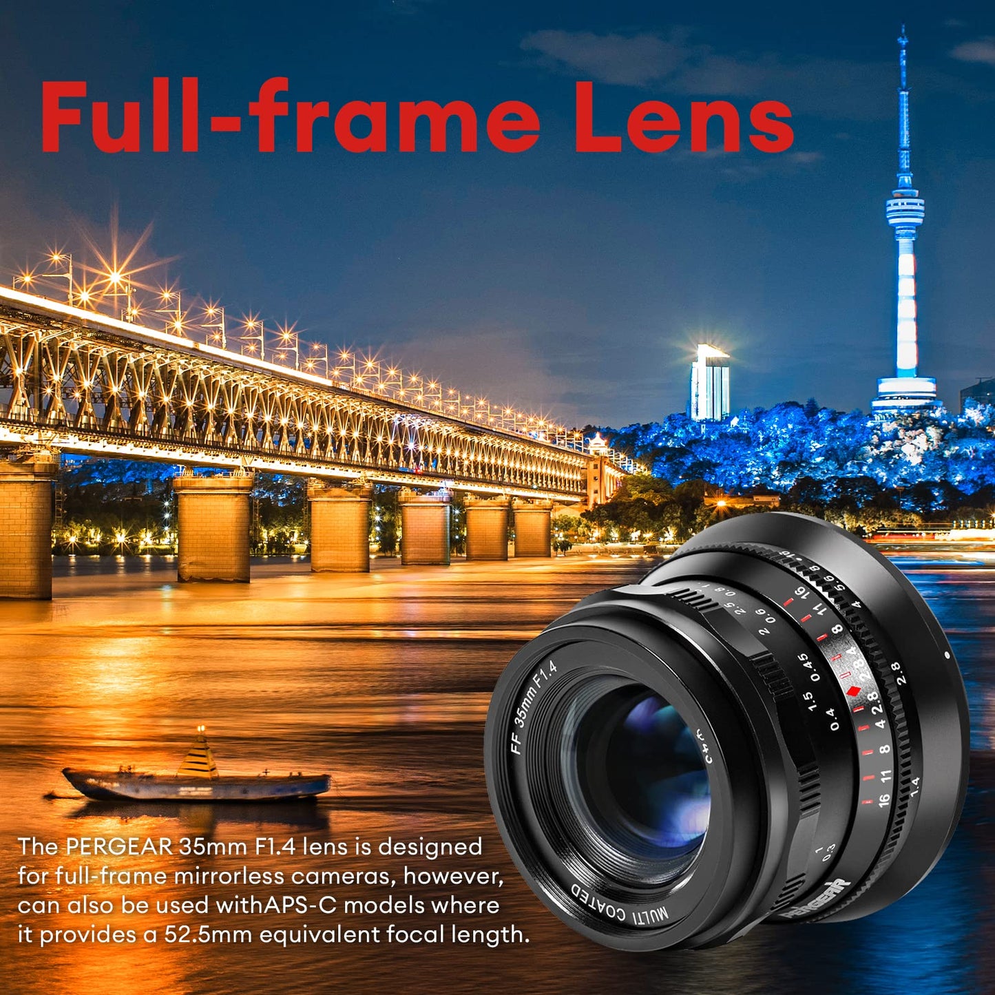 PERGEAR - Lente de Enfoque Manual de fotograma Completo F1.4 de 35 mm, Compatible con cámaras Sony E-Mount A7 A7II A7III A7R A7RII A7RIII A7RIV A7S A7SII A7SIII A9 A7C A6400 A6600 A6100 A6500 A63000