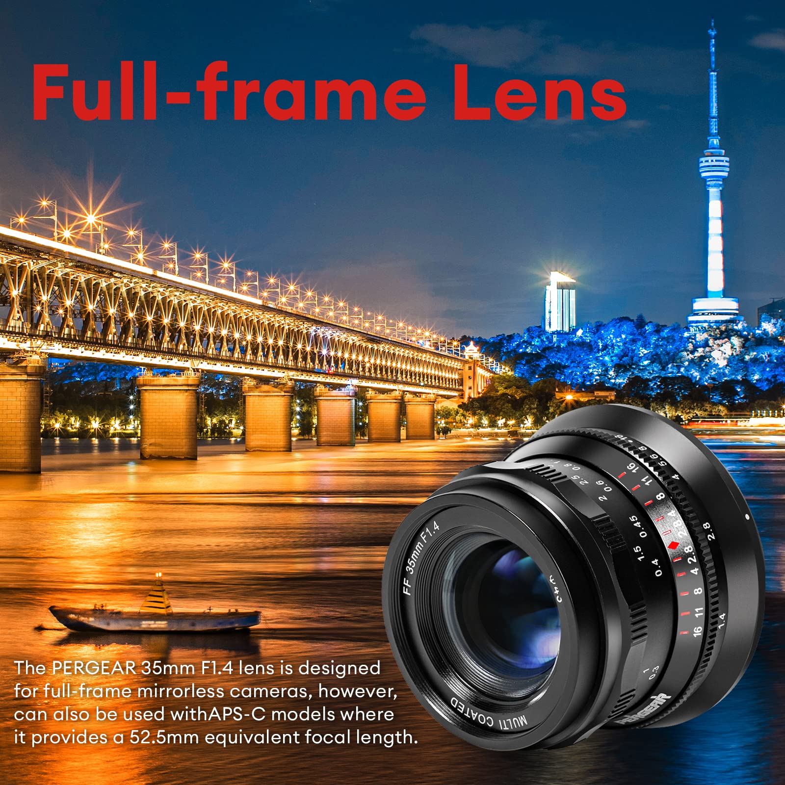 PERGEAR - Lente de Enfoque Manual de fotograma Completo F1.4 de 35 mm, Compatible con cámaras Sony E-Mount A7 A7II A7III A7R A7RII A7RIII A7RIV A7S A7SII A7SIII A9 A7C A6400 A6600 A6100 A6500 A63000