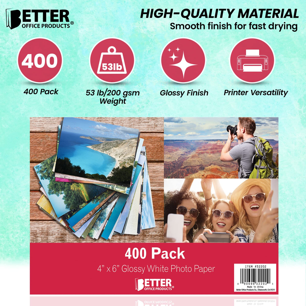 Papel Fotográfico Better Office Products Brillante Alta Calidad 10.16 x 15.24 cm 200 g/m² Paquete 400 Hojas