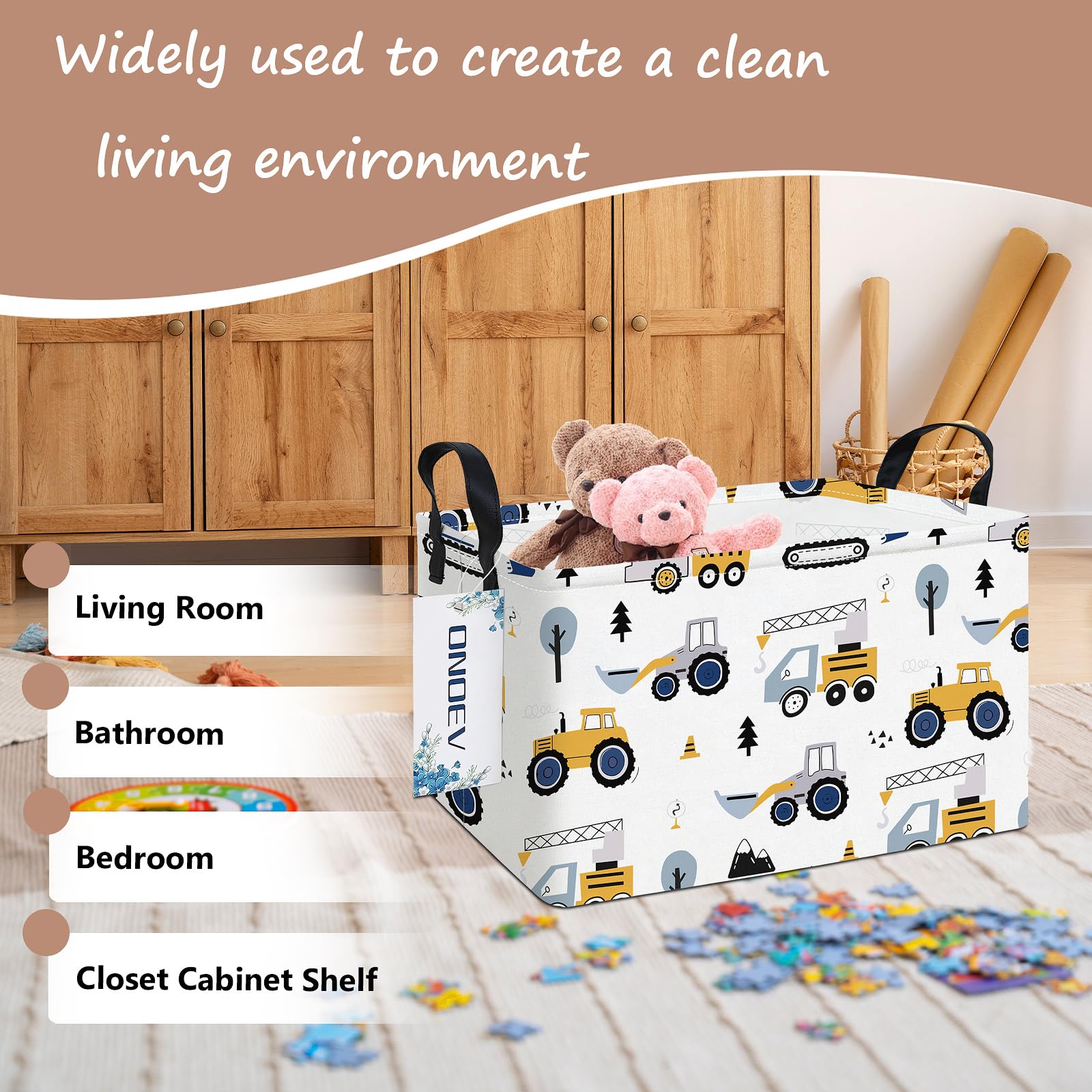 ONOEV Cesta Rectangular para la Ropa Sucia de niños, Organizador de Juguetes, Cesta de Regalo, Excavadora para vehículos forestales, decoración de habitación (Excavadora)