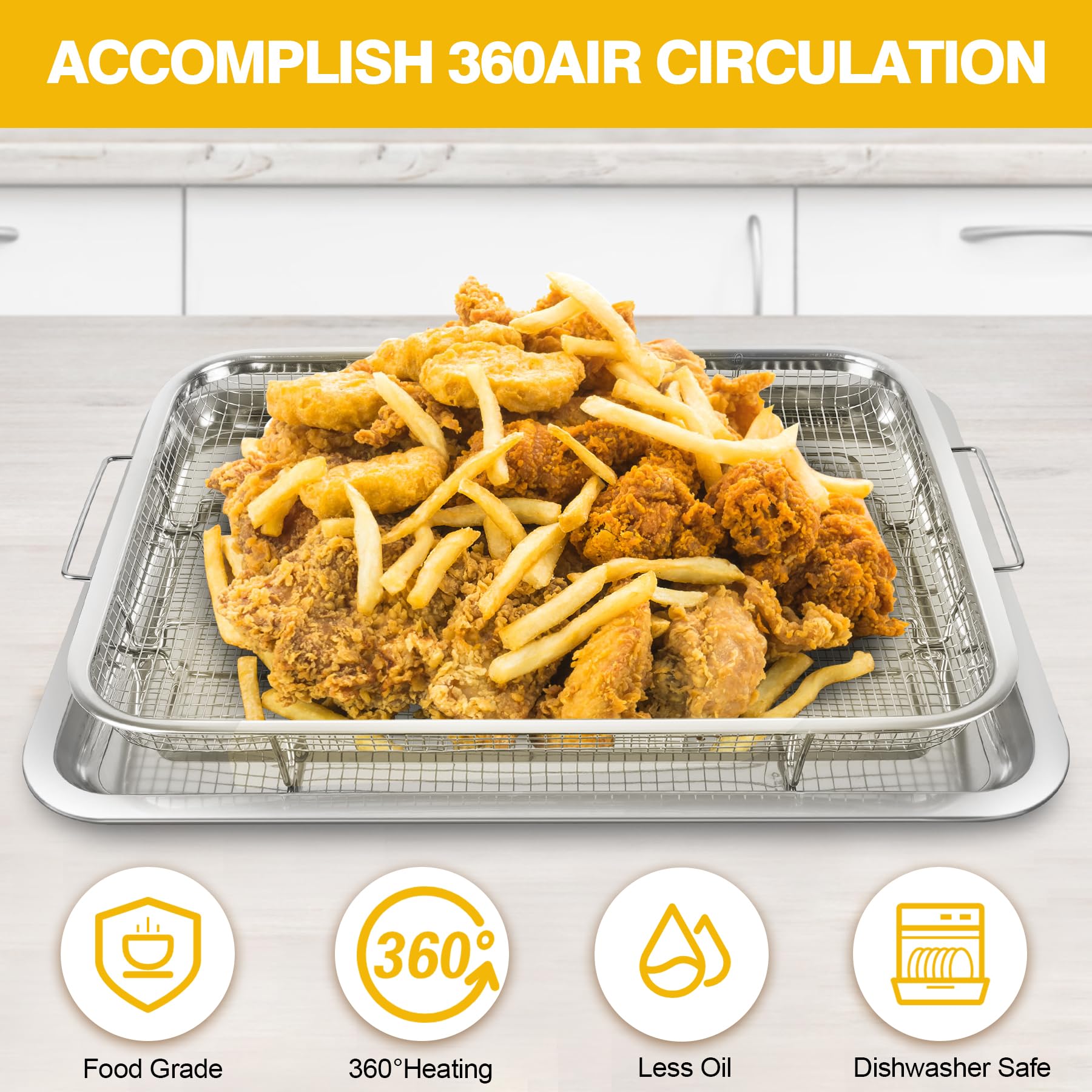 Cesta de freidora de aire para horno, 2 juegos de acero inoxidable, accesorios para freidora de aire, estante para horno y bandeja crujiente, sartén para asar de tocino para horno, juegos de