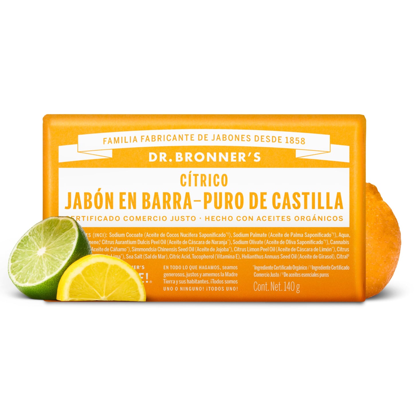 Dr. Bronner's | Jabón de castilla orgánico en barra, fórmula concentrada, antioxidantes naturales y frescura cítrica, con aceite esencial de Cítricos, aroma Cítricos (3 pack)