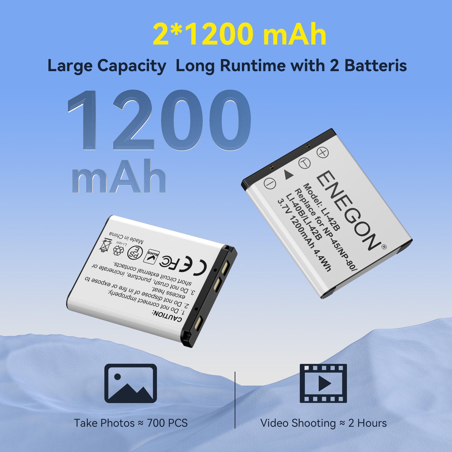 Batería y Kit de Carga LCD ENEGON Negro 1200mAh para Olympus, Nikon y Fujifilm
