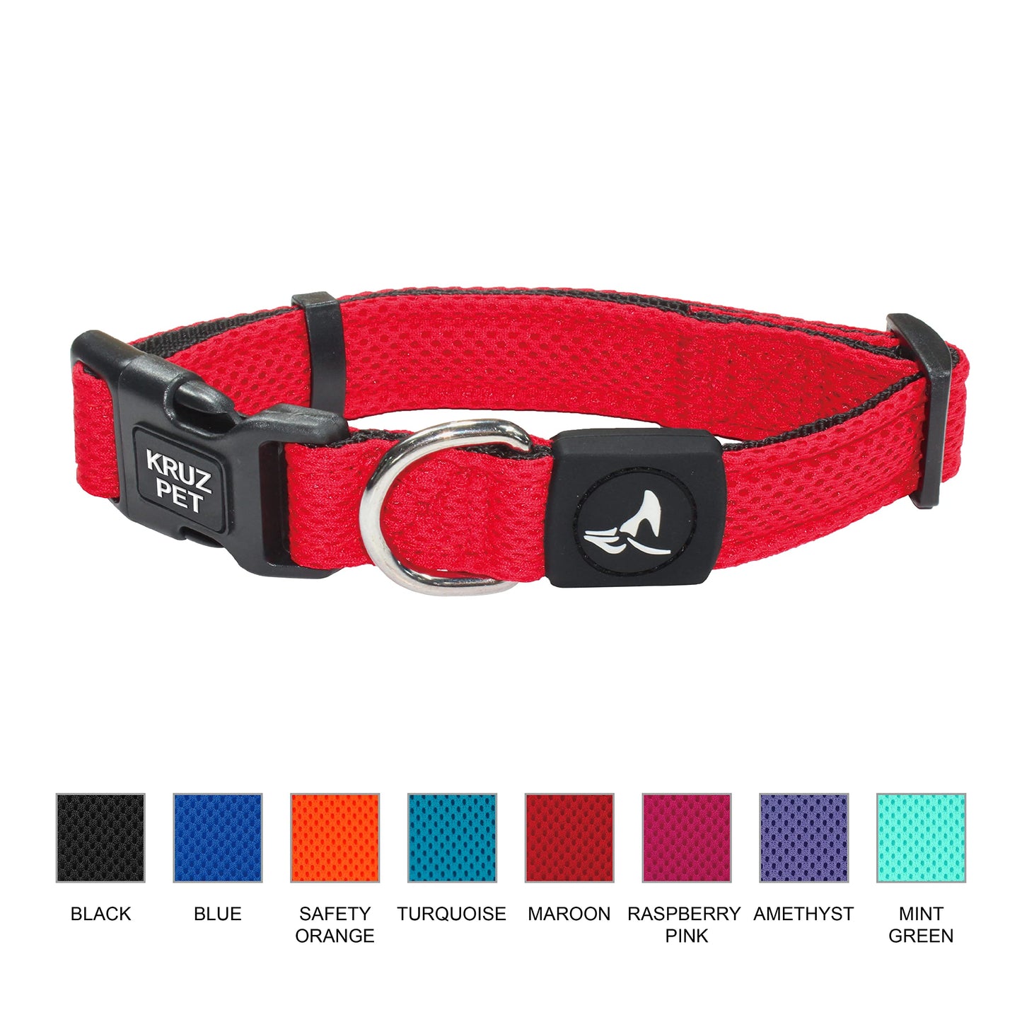 KRUZ PET KZA102-18S Collar de Malla para Perros pequeños, medianos y Grandes, Cuello de Cuello Ajustable, Suave, Ligero, Transpirable, Ajuste cómodo, Rosa Frambuesa, S