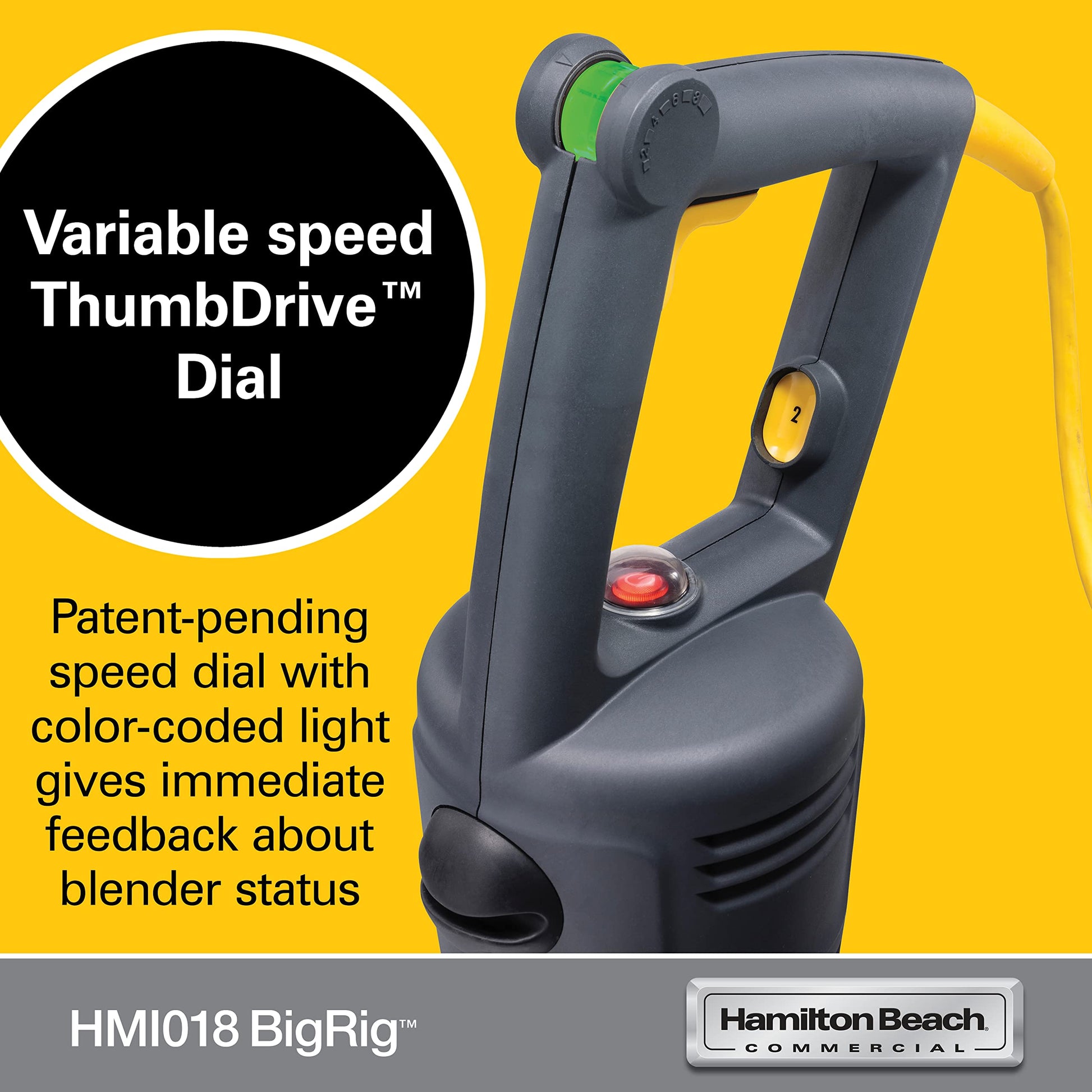 Hamilton Beach Commercial HMI018 Turbolicuador Big Rig con eje se 18 in / 457 mm, potente motor y selector de velocidades