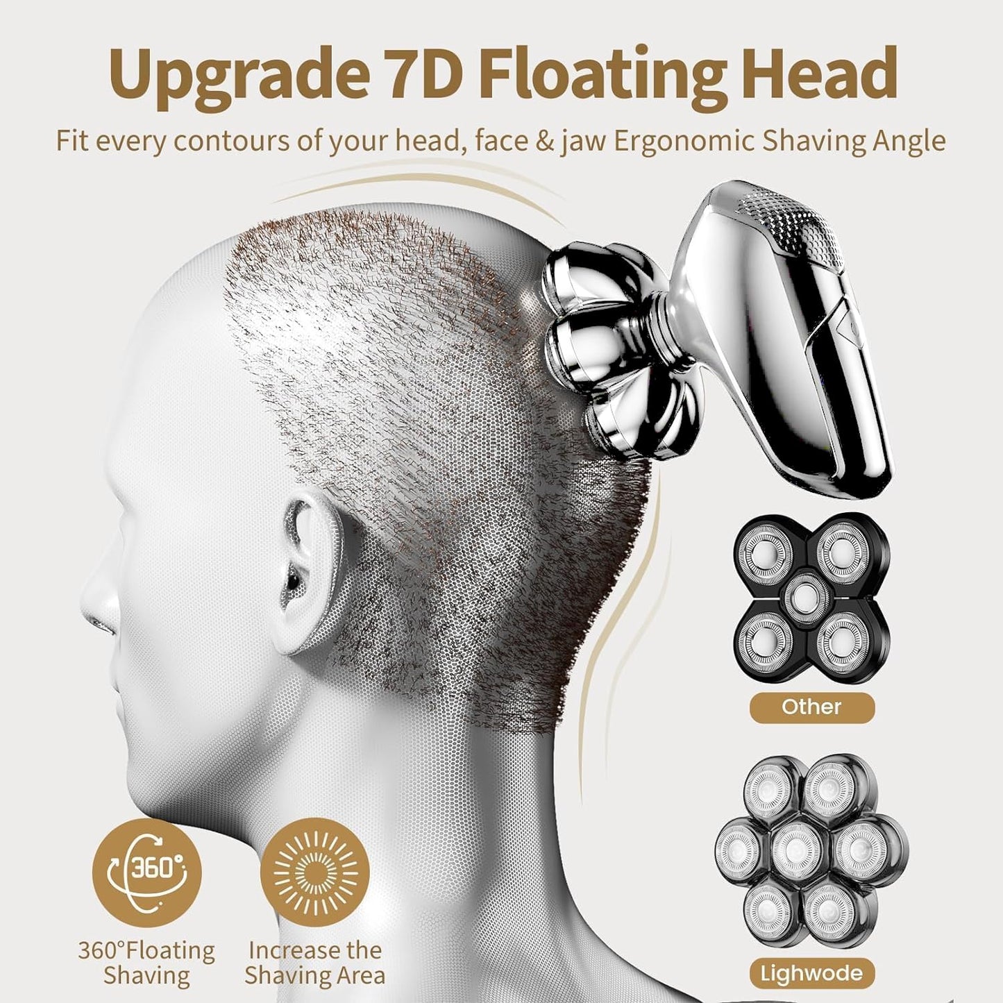 SHPAVVER - Afeitadoras de cabeza para hombres calvos: maquinilla de afeitar eléctrica 5 en 1 - IPX7 - Kit de afeitado impermeable para balder - Turbo velocidad y cuchillas de precisión (blanco plata)