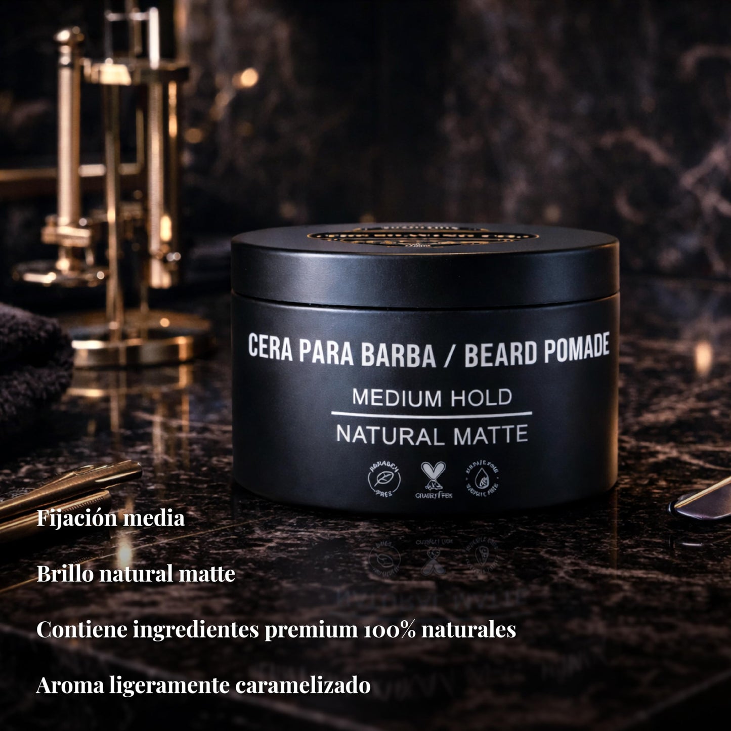THE SHAVING CO CERA PARA BARBA - BEARD POMADE - Contiene VITAMINAS E y B5 - Pomada para barba base agua - MODELA - HIDRATA - NUTRE TU BARBA - Modela tu barba - FOLÍCULOS SANOS desde la raíz a la punta - Libre de Sulfatos - Cera Barba Suave 2oz / 57gr