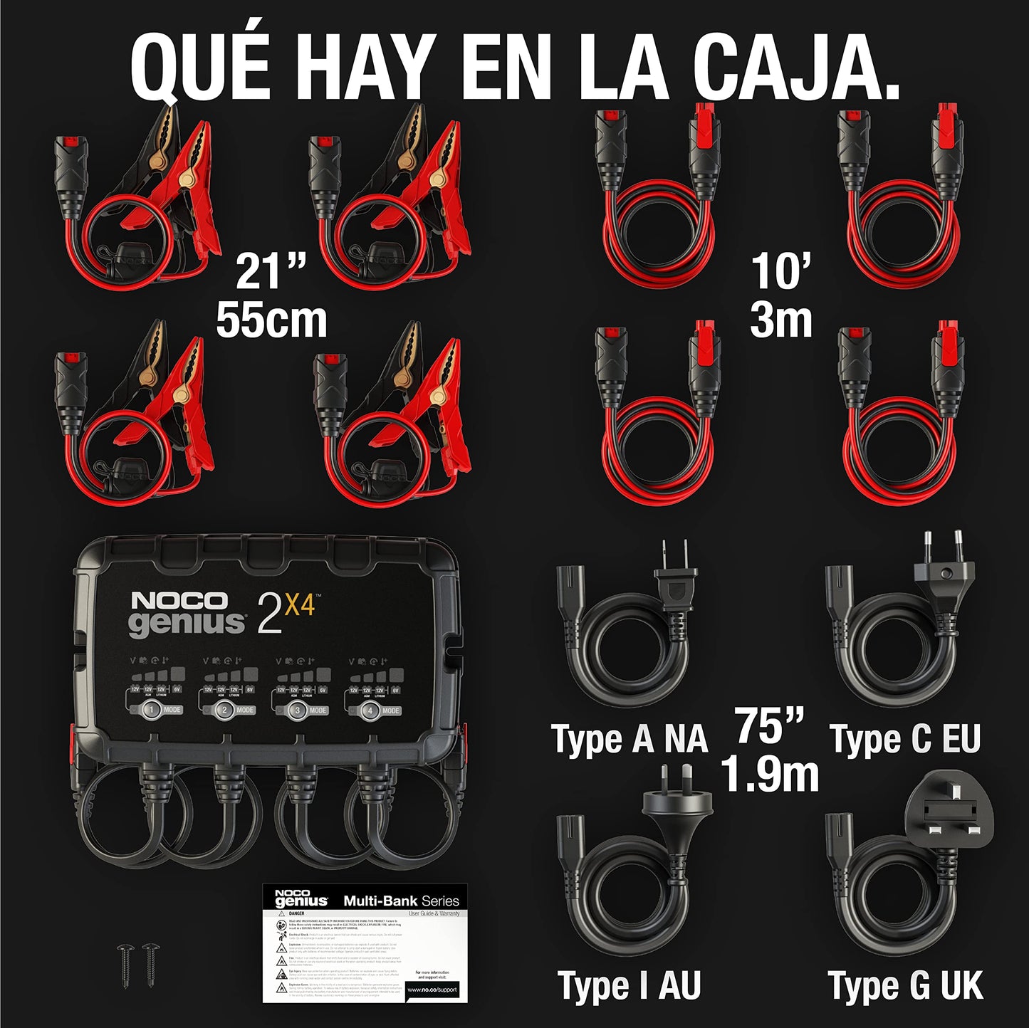 NOCO GENIUS2X4: Cargador Inteligente 6V/12V 8A de 4 Bancos (2A por Banco) – Mantenedor automático, Cargador Lento y desulfatador con protección contra sobrecarga – para baterías de Plomo y Litio