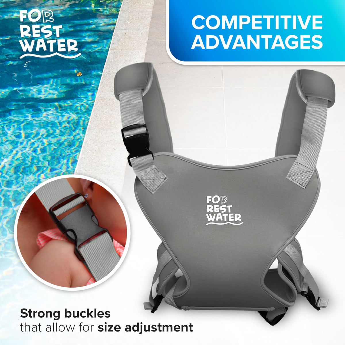 Portabebés de neopreno ergonómico de alta calidad para agua cálida y segura y diversión en la tierra (4-24 meses) – Arnés ajustable para bebés y niños pequeños – Portabebés de verano e invierno (gris)