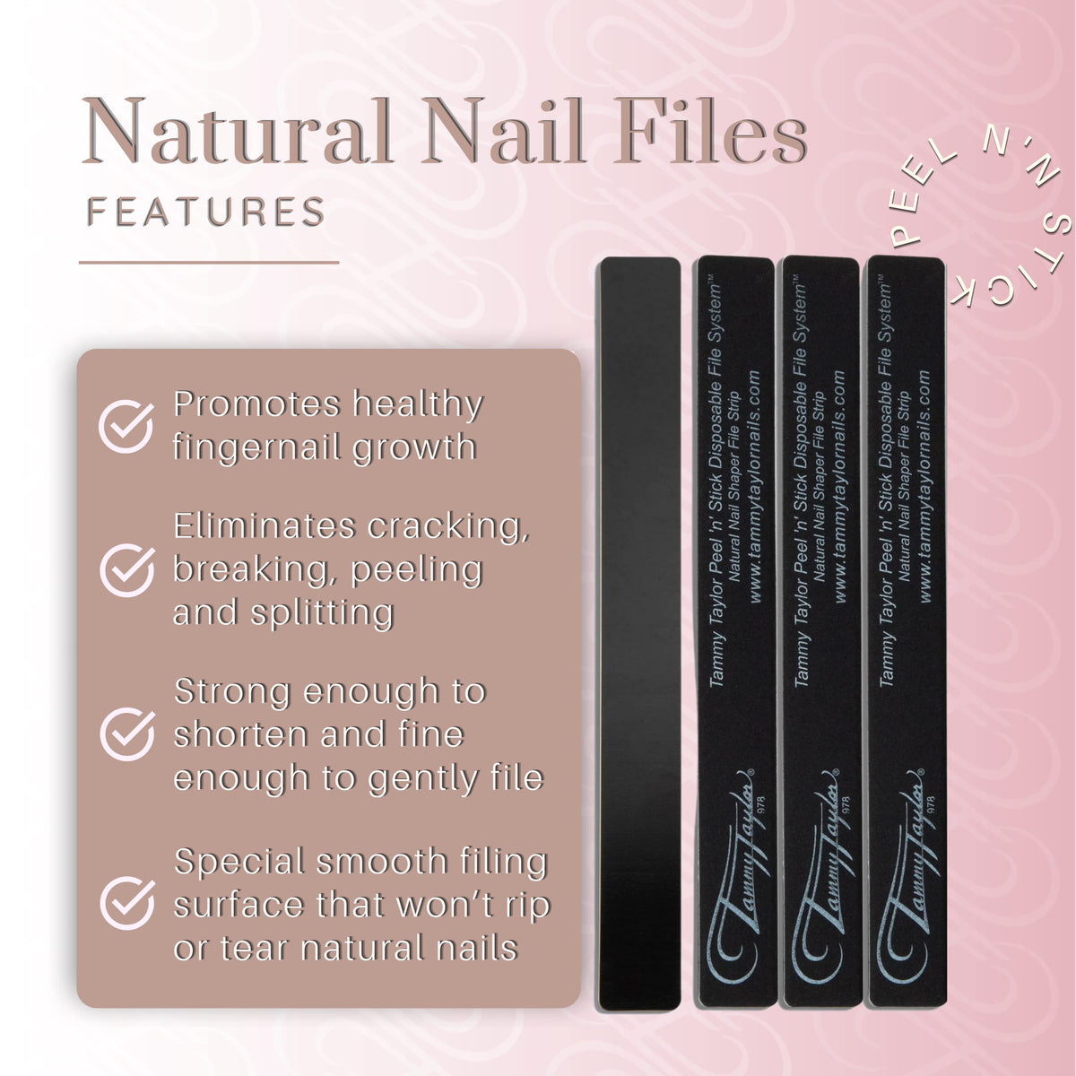 Tammy Taylor Limas de uñas naturales Peel & Stick, promueven el crecimiento natural, abrasión fuerte pero suave, acortan y liman sin rasgar ni romper (25 unidades)