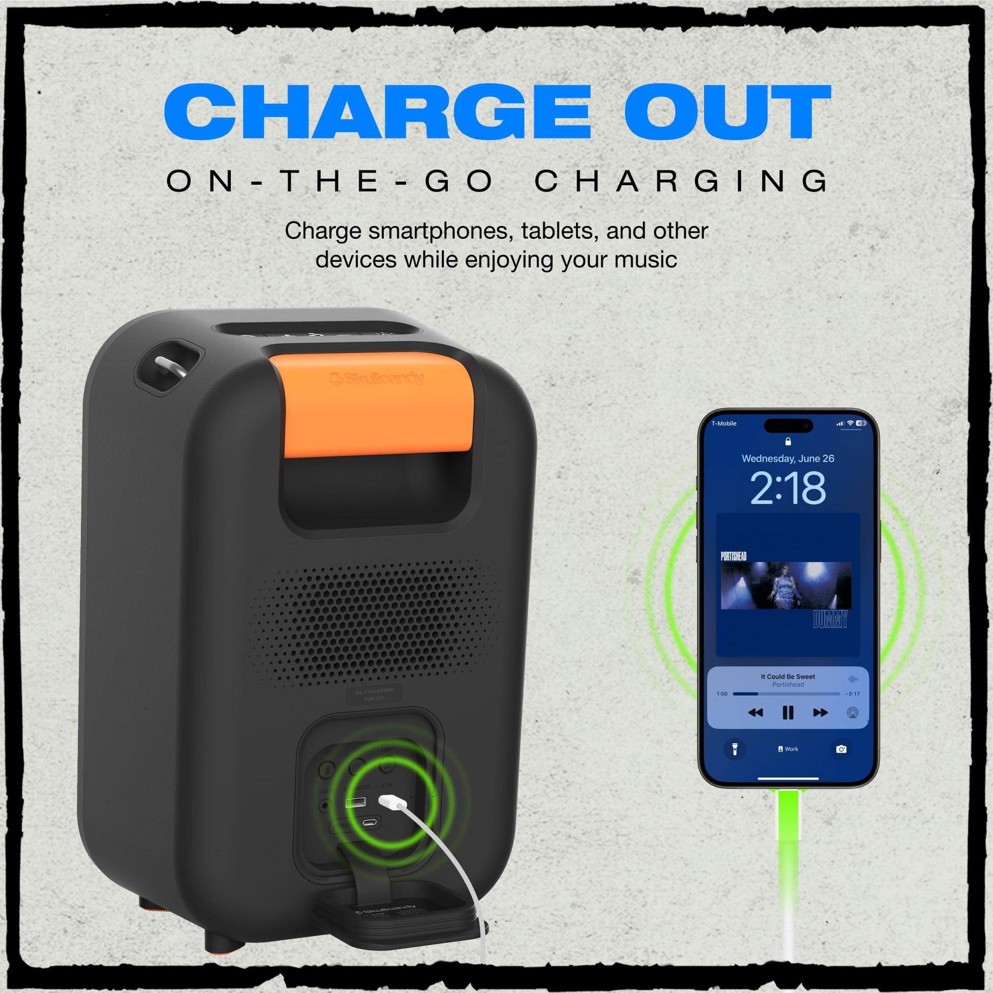 Skullcandy Stomp - Bocina Bluetooth para Fiesta, IPX7 Impermeable, inalámbrico y portátil, con Luces LED y Modos estroboscópicos, batería de 12 Horas, multienlace y Carga USB-C y USB-A 2SKSK1850B0L2