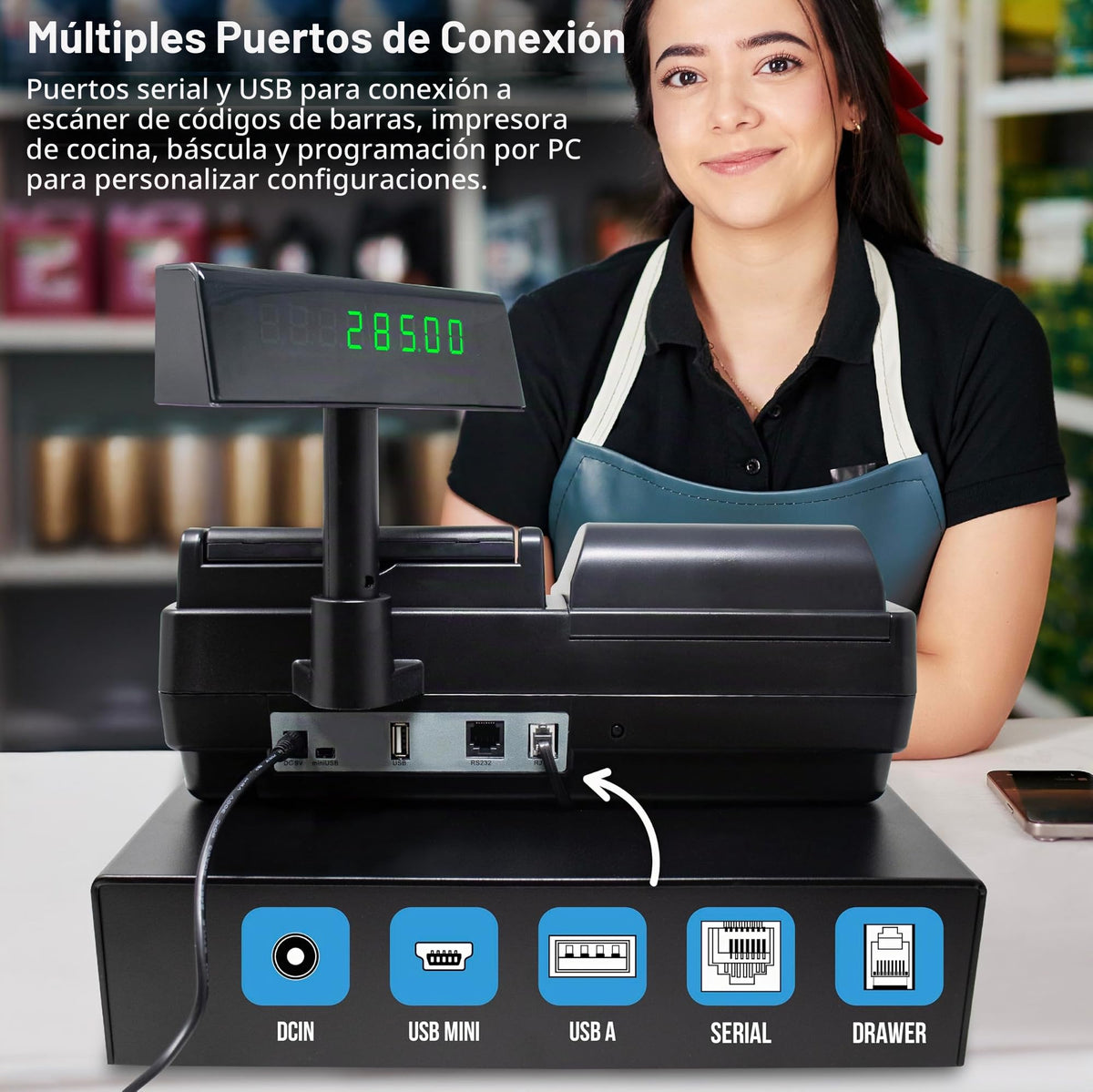 Caja Registradora Nadex CR260 Blanca con Cajón de Efectivo y Monedas