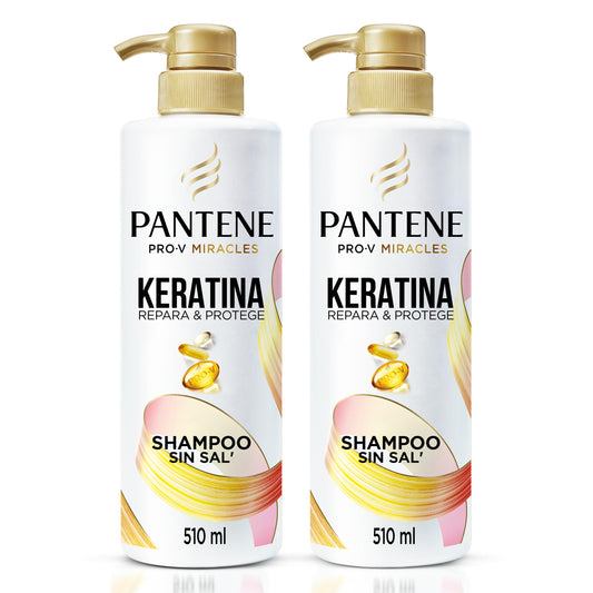 Shampoo sin sal' cabello seco Pantene Keratina con Pro Vitamina B5 2 Unidades de 510 ml c/u