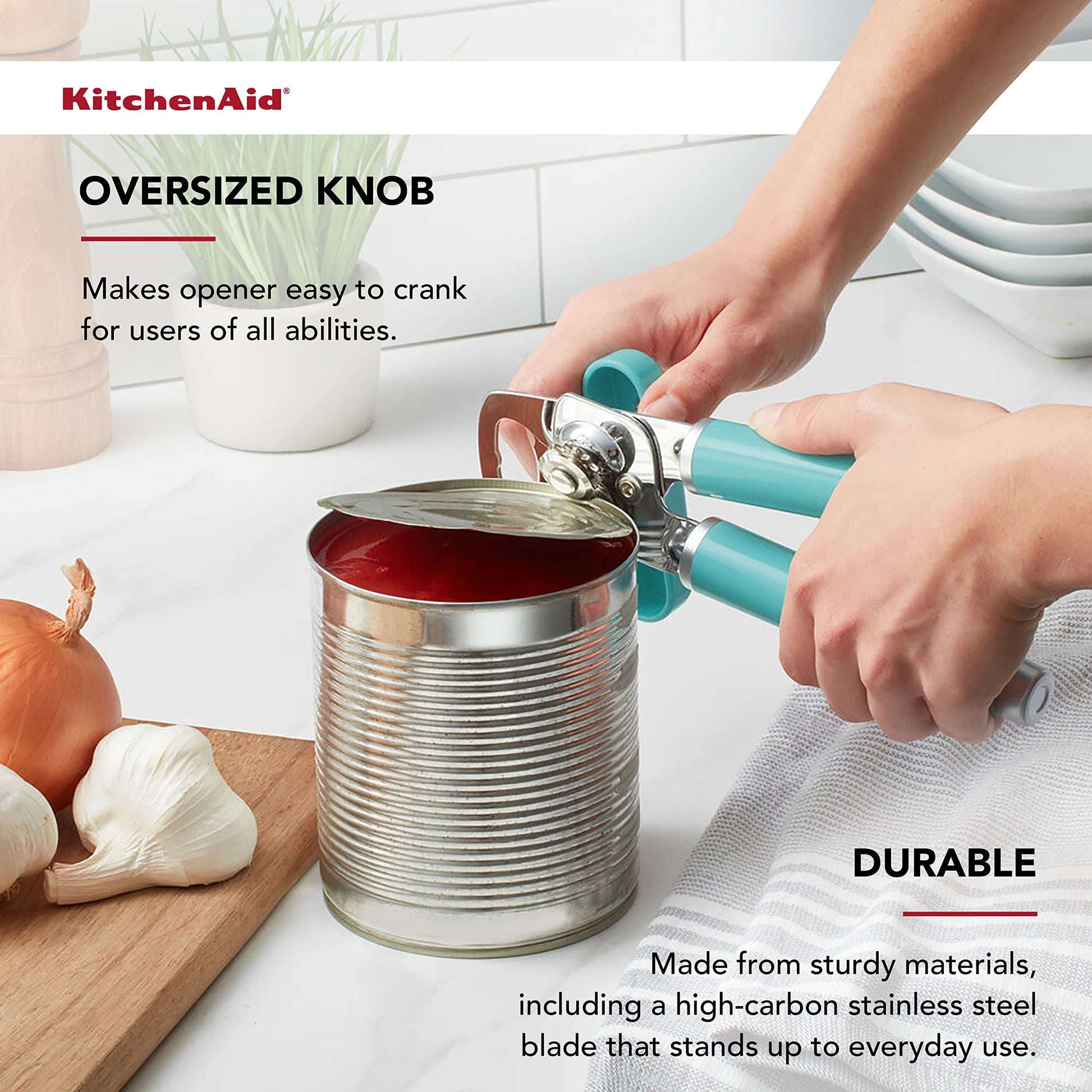 KitchenAid Abridor de latas/abrebotellas multifunción clásico, 8.34 pulgadas, Aqua Sky