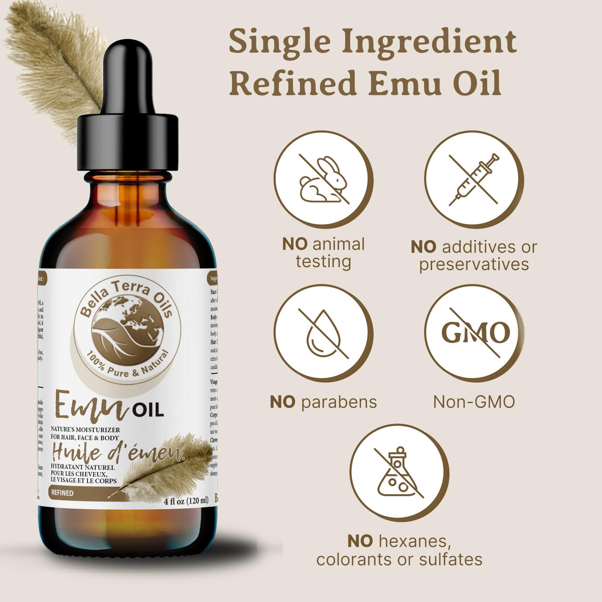 NEW Emu Oil. 8oz. Australian. Fully Refined. Organic. 100% Pure. Hair Growth Oil. Hexane-free. Reduces Inflammation. Prevents Hair Loss. Natural Moisturizer. For Hair, Skin, Nails, Stretch Marks.