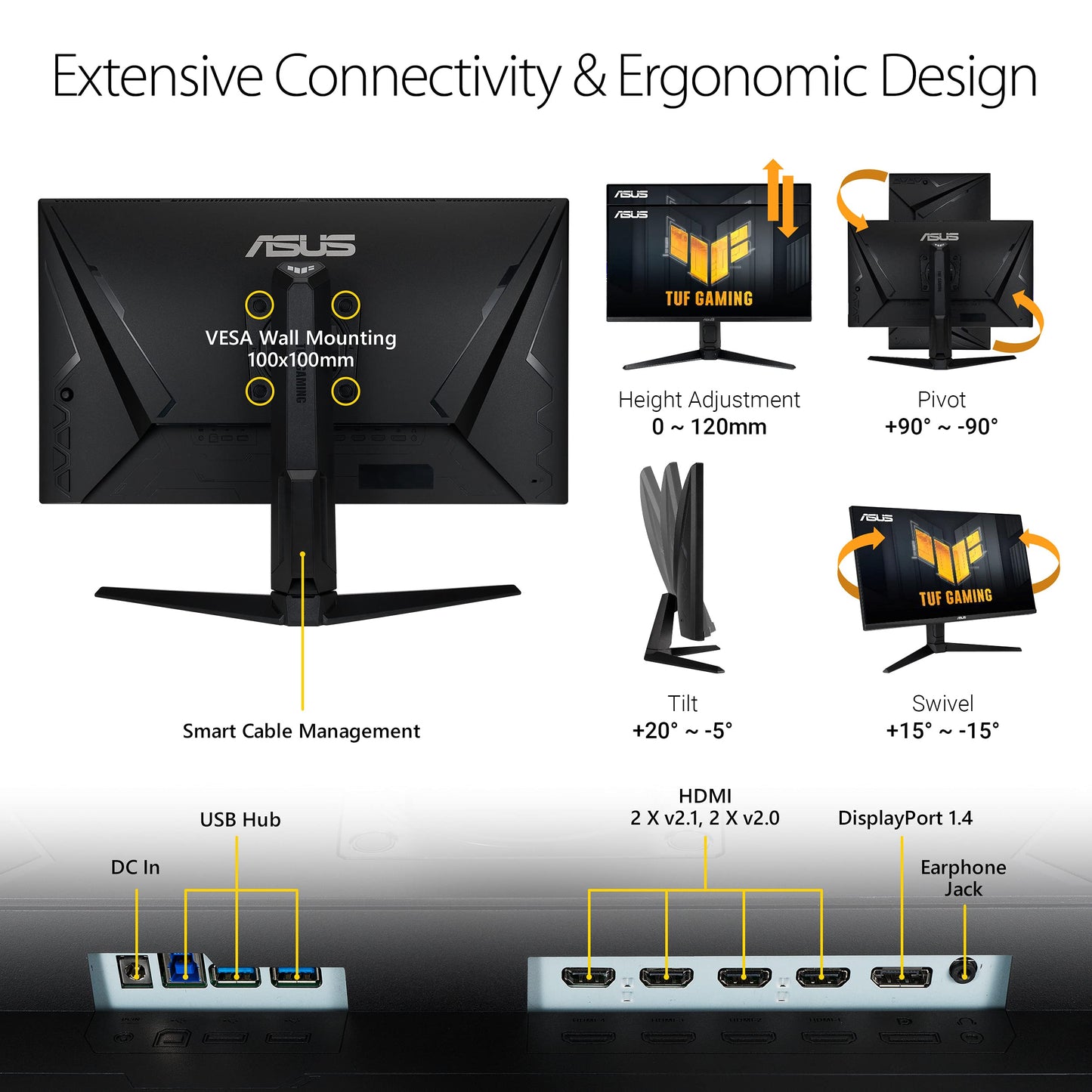 Asus Monitor gamer TUF Gaming VG28UQL1A HDMI 2.1: 4K UHD, 28", IPS rápido, 144Hz, 1ms GTG, compatible con NVIDIA G-Sync, AMD FreeSync Premium, DSC, ELMB Sync