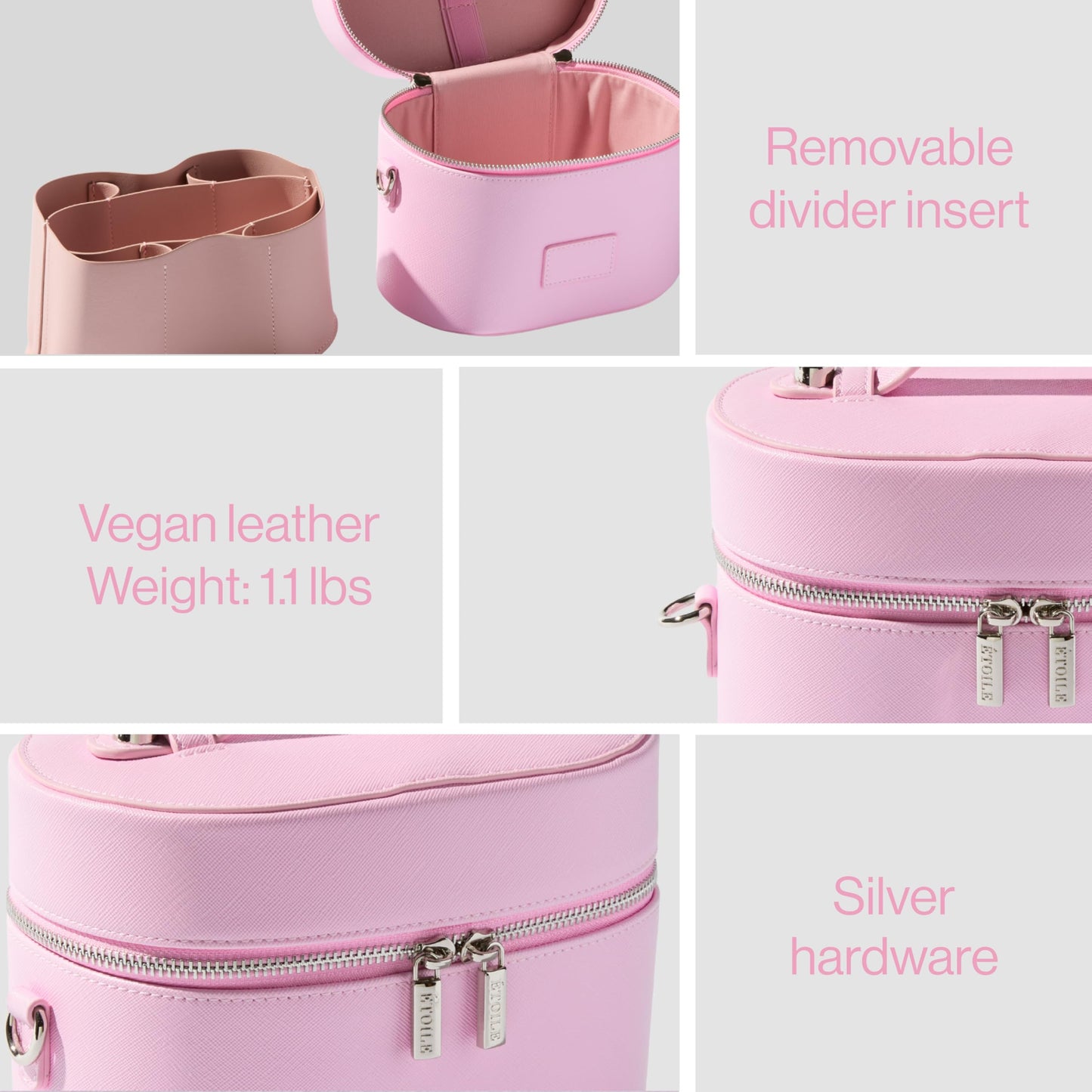 ETOILE - Estuche de aseo ovalado, organizador de bolsa de maquillaje de viaje con correa para el hombro y divisor extraíble, Rosado lavanda, Mini estuche de viaje cosmético