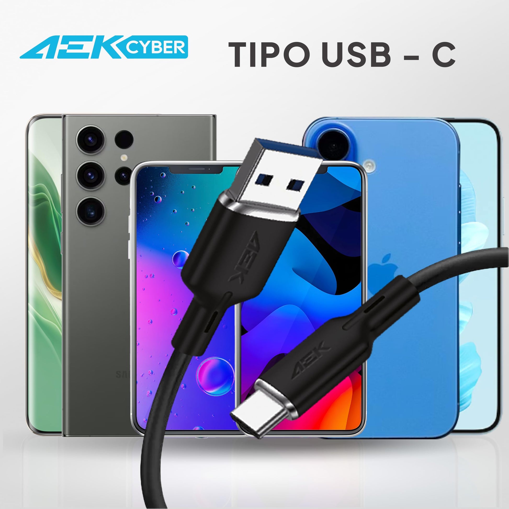 AEK CYBER G02TCN Cargador USB C, Pack PD 10W Cubo Cargador Tipo C Carga Rápida con Cable USB C a C 1M 2.1A, Cuadro de Carga Compatible para Dispositivos Celular, Tablets, bocinas, etc. (Negro)