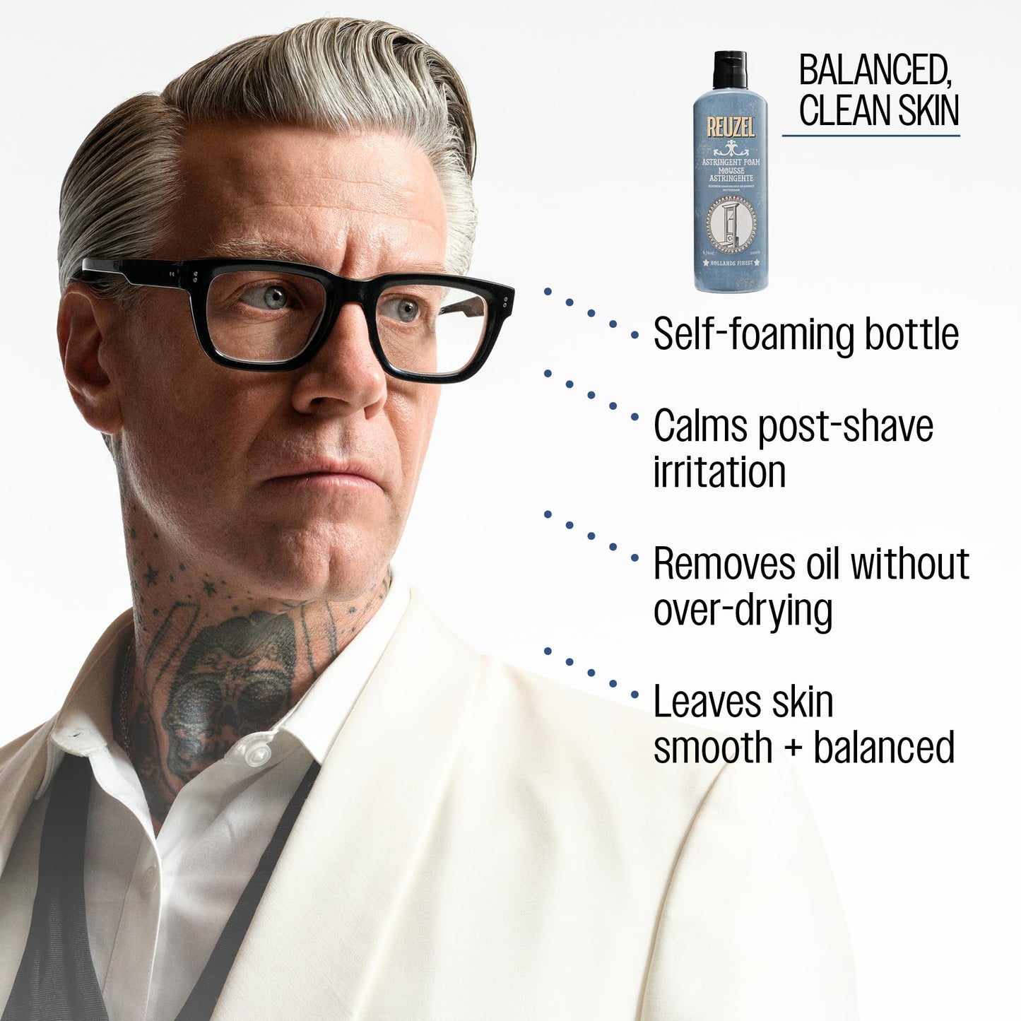 Reuzel Espuma astringente - Suaviza y tonifica - Remueve suciedad y grasa - Refresca la piel y cierra los poros - Mantiene la piel limpia y balanceada - Fórmula vegana, no reseca - 200 ml limpiador