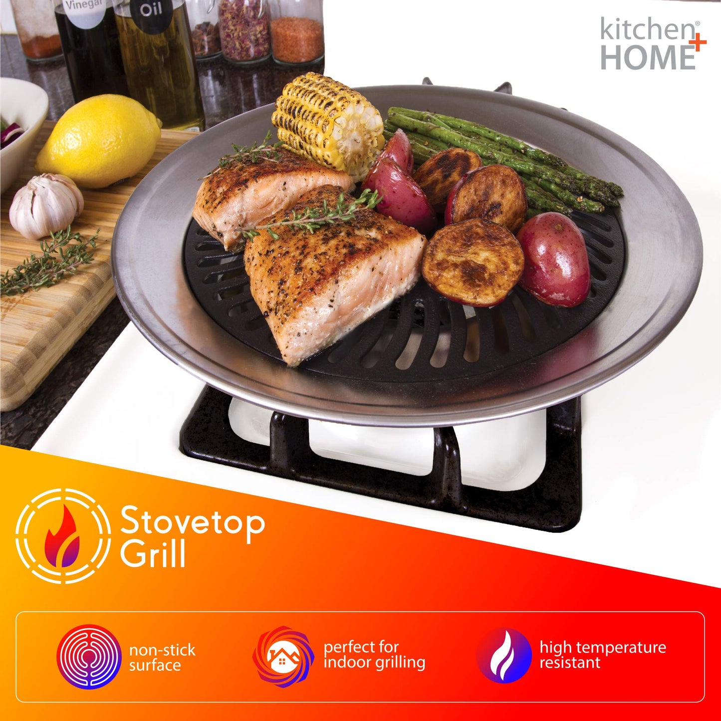 Cocina + Home Stove - Barbacoa interior sin humo, acero inoxidable con doble capa antiadherente