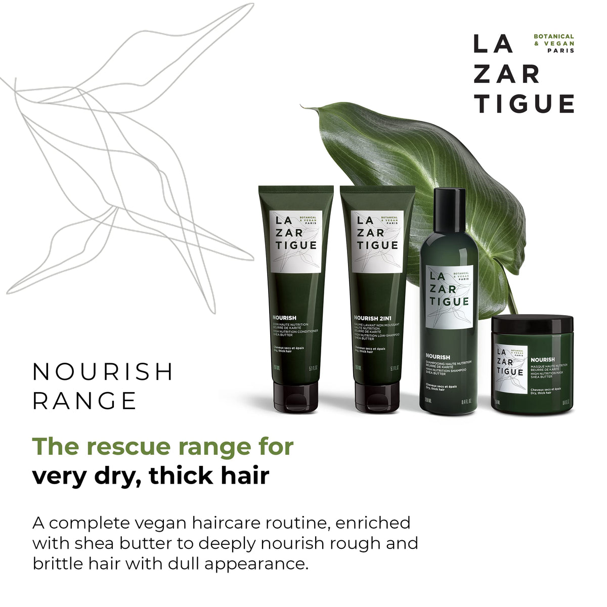 Lazartigue Nourish Acondicionador Nutritivo I Hidrata profundamente el cabello I Manteca de karité y babasú y aceite de coco I Cabello seco y grueso I 150 ml