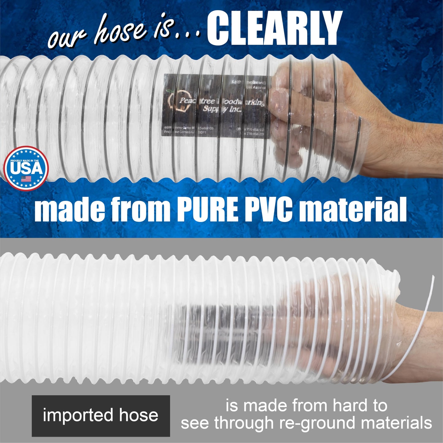 Manguera de recogida de polvo de PVC transparente de 2 1/2" x 20' para uso con colectores de polvo con puertos de 2-1/2" Ideal para aspiradoras de tienda