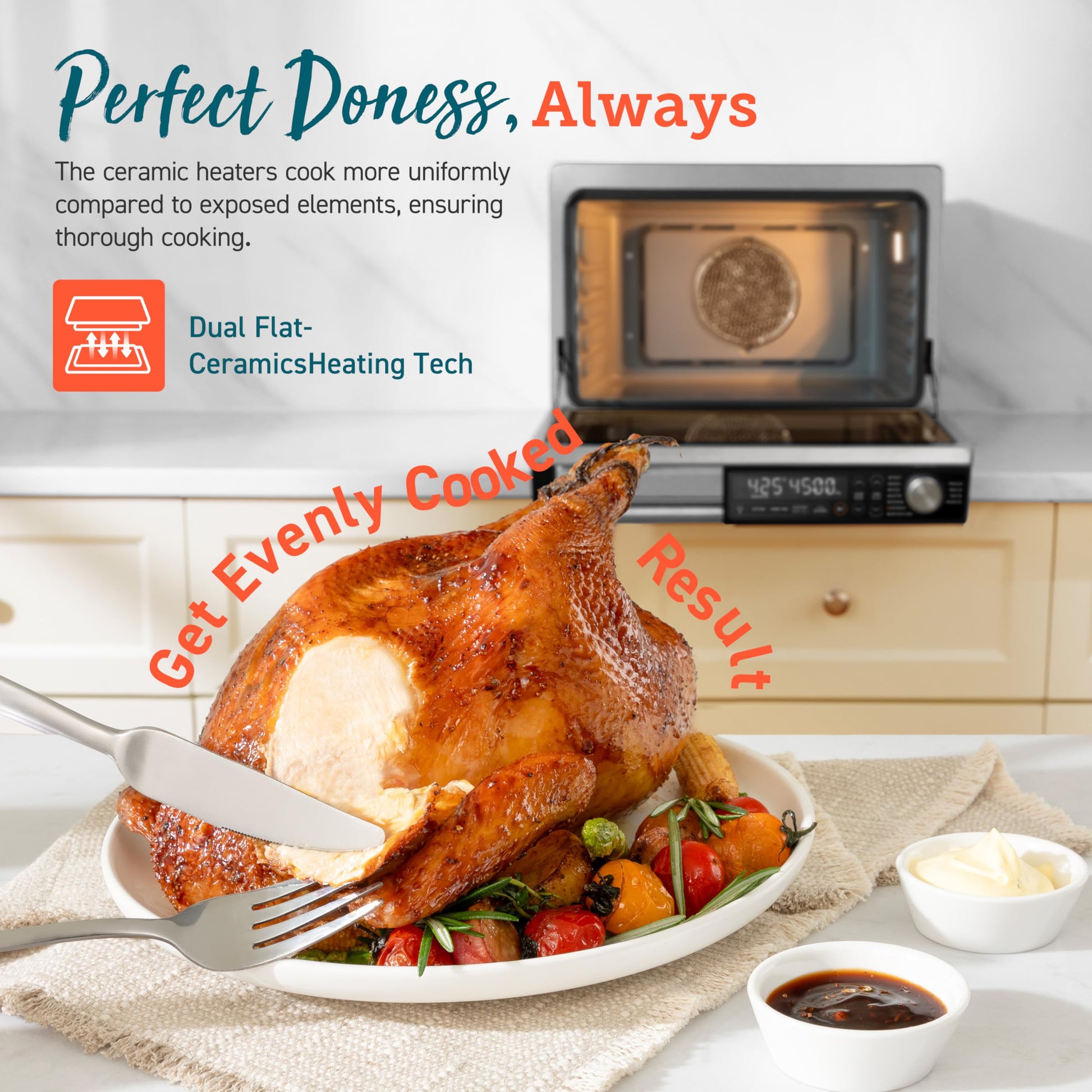 COSORI Combo de horno tostador de cerámica para freidora de aire, elementos calefactores sellados planos 11 en 1 para una fácil limpieza, innovadora función de quemador, 6 accesorios y recetas, 26
