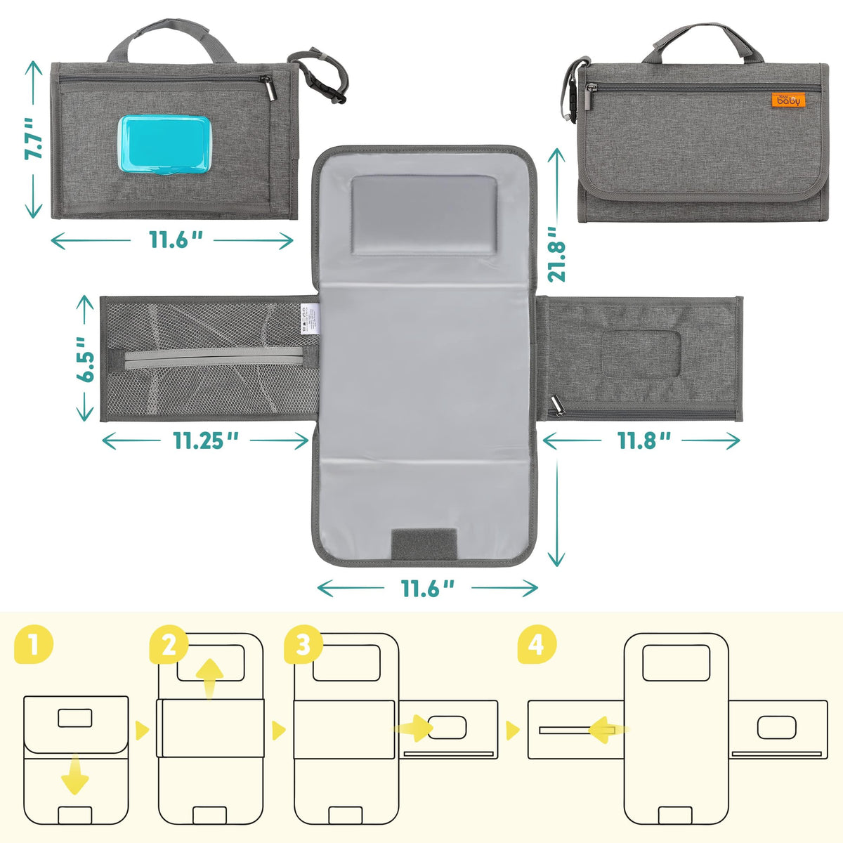 Kopi Baby - Cambiador de pañales portátil para bebé, bolsa de viaje con bolsillo para toallitas, tapete cambiador portátil de diseño inteligente, kit de estación de viaje para bebés, regalo para niñas