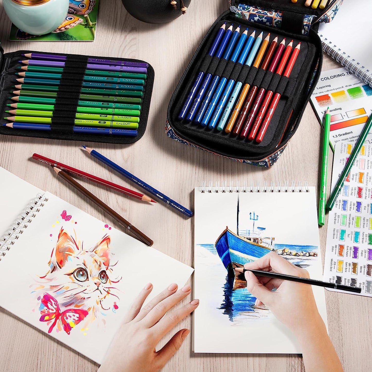 Lápices de Colores, Juego Profesional Lápices de colores de 50 Colores, Núcleos a Base de Cera Suave Numerados, Para Dibujar, Dibujar, Sombrear y Colorear