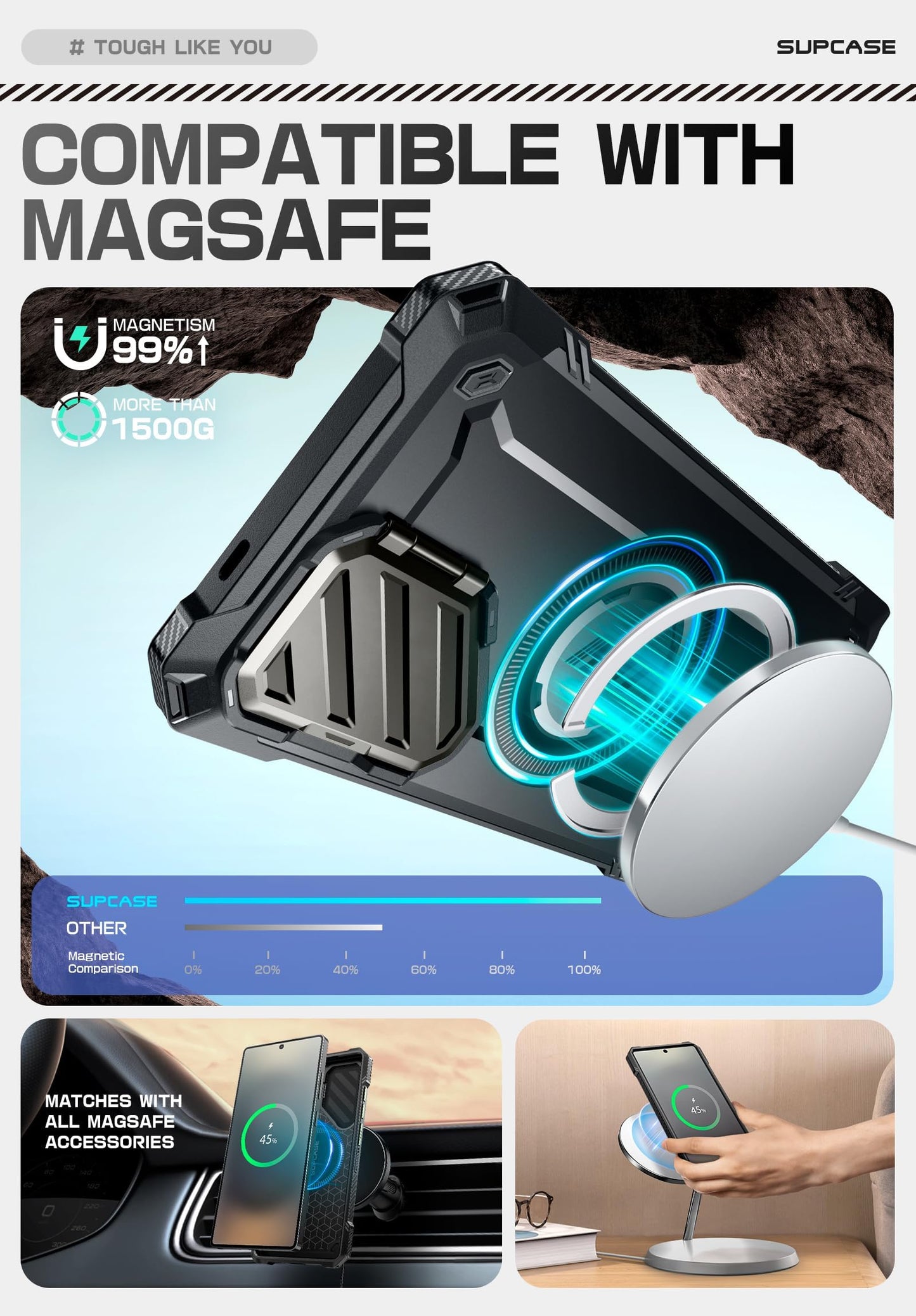 Funda Magnética SUPCASE Negra Resistente con Soporte para Samsung Galaxy S25 Ultra