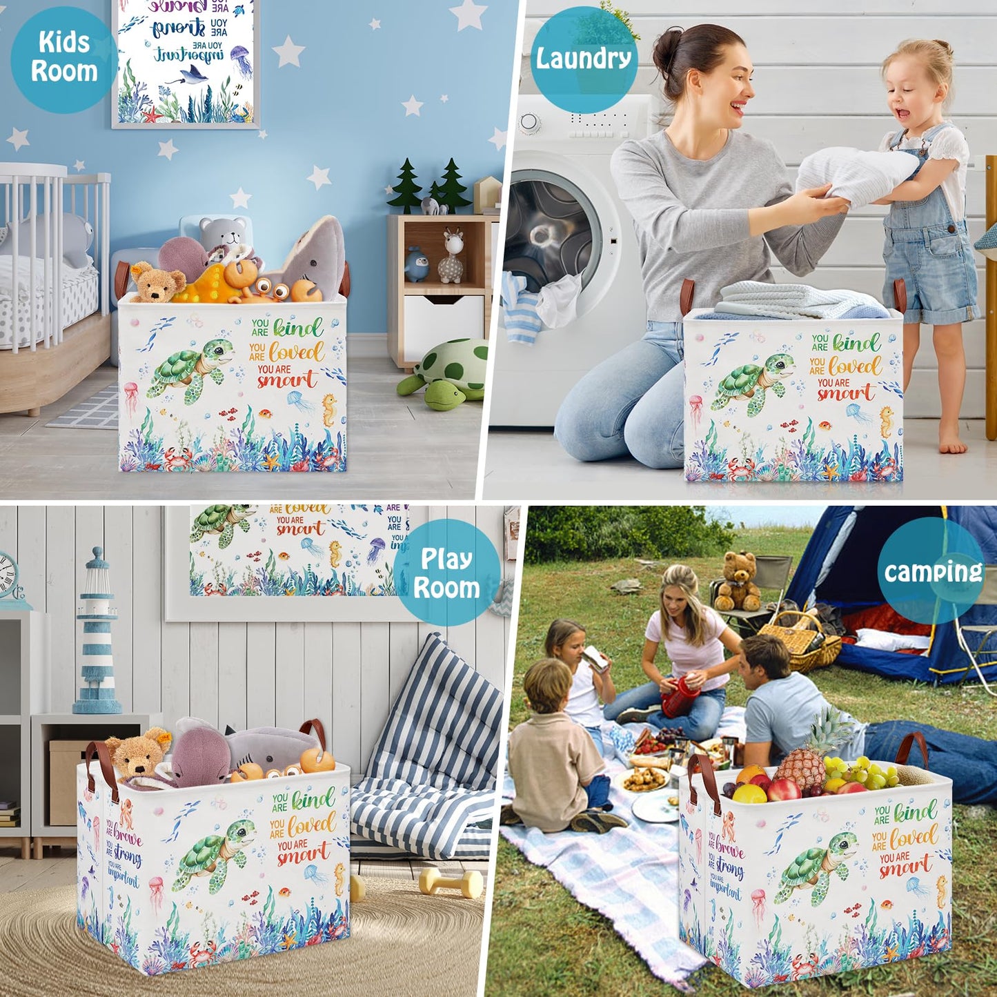 Cesta de almacenamiento de tortugas marinas, cesta vacía de regalo para bebé, cesta de regalo para guardería, cesta de lavandería rectangular para niños, cesta plegable para ropa, libro de juguetes
