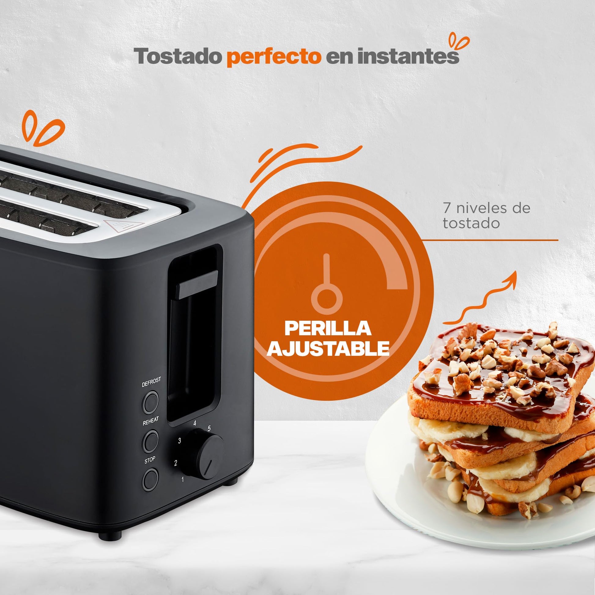 Hukën x MasterChef | Tostador de Pan | Ranura Extra Grande | Para 2 rebanadas | 7 niveles de tostado | 750 W de Potencia| Función Recalentar y Descongelar |