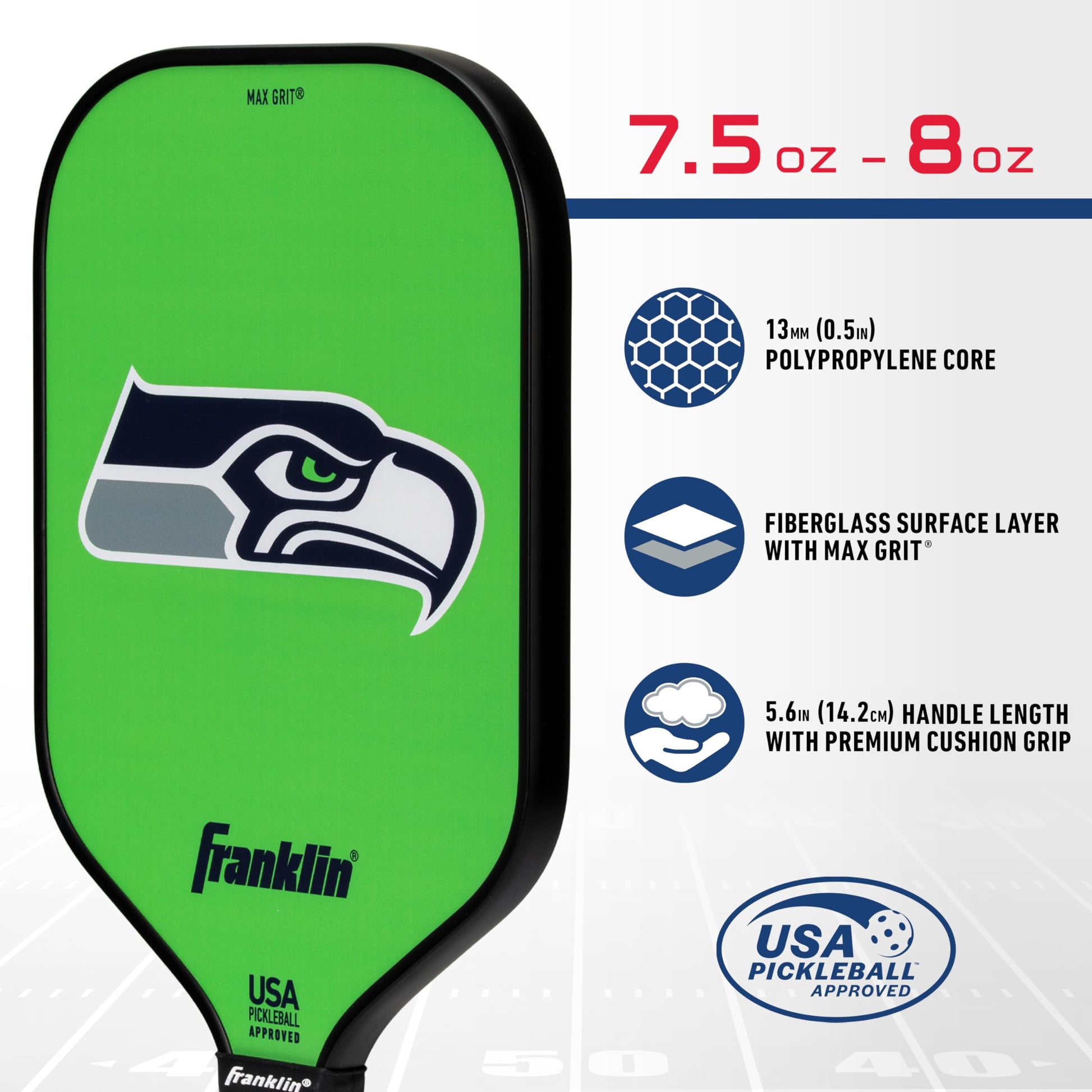 Franklin Sports NFL Seattle Seahawks Pickleball Paddle – Pickleball X – Núcleo de Polipropileno, Logotipo del Equipo – Producto Oficial de la NFL