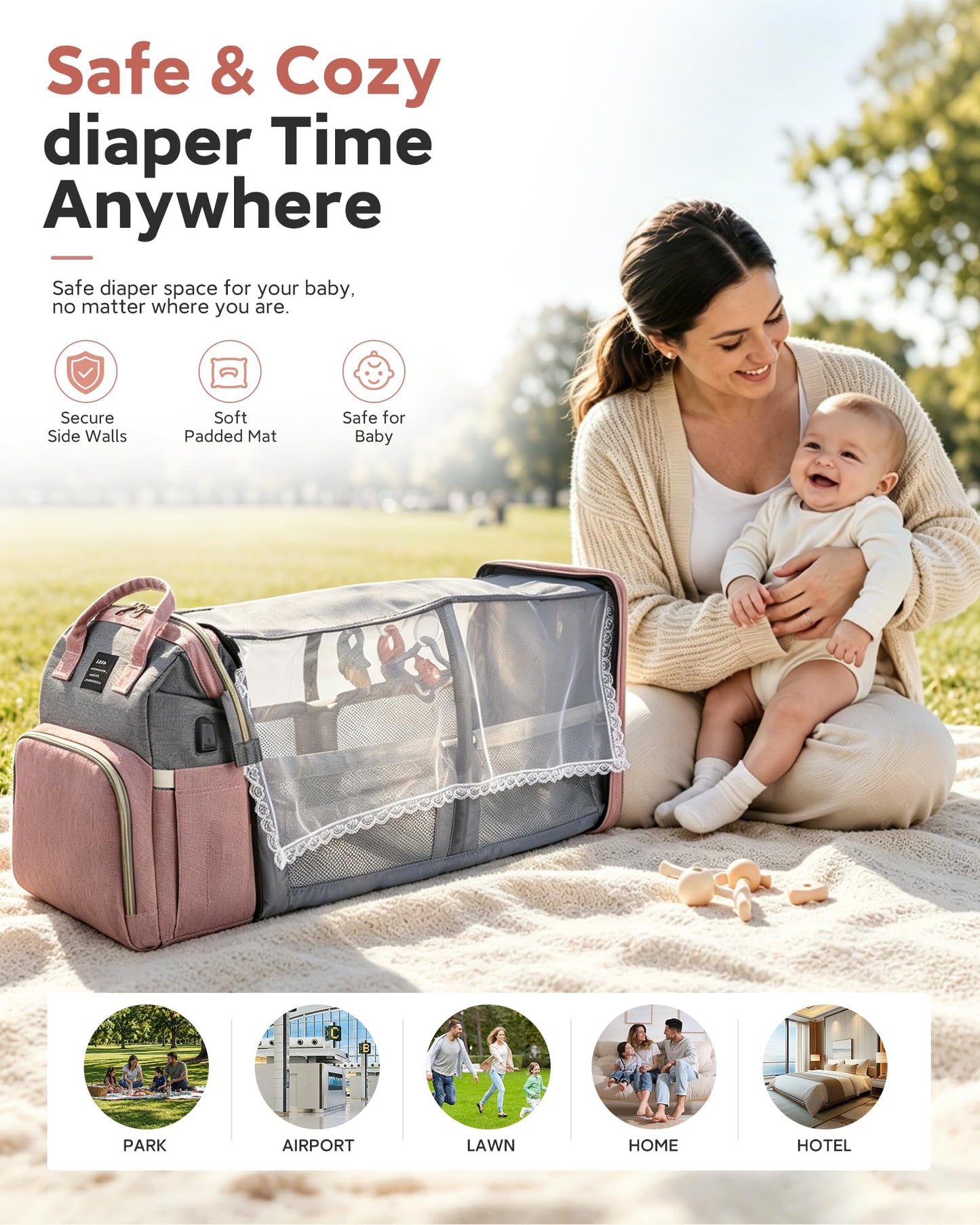 Mochila para pañales con estación cambiadora: bolsas de bebé rosa para niñas y mujeres, mochila de viaje grande y grande, pañaleras Modernas para Bebe Niña para recién nacidos, artículos esenciales