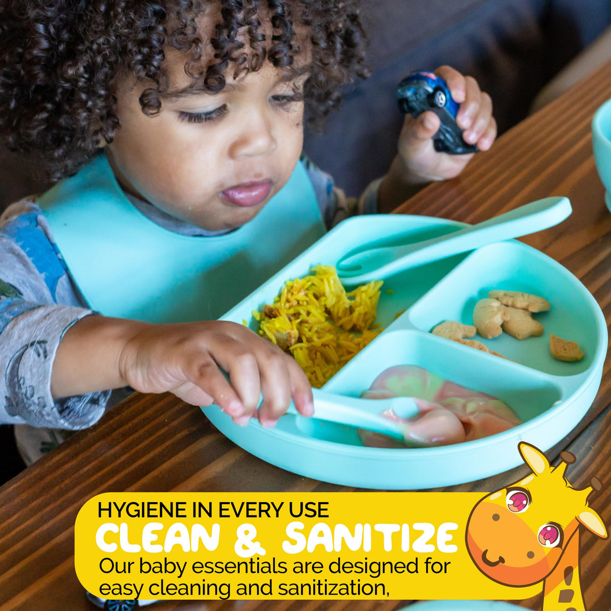 Muqee Peeko Platos de Silicona Baby Essentials para niños pequeños con 3 Compartimentos en Color Verde Menta. Platos para niños pequeños de 1 a 3 años - Silicona de Grado alimenticio.