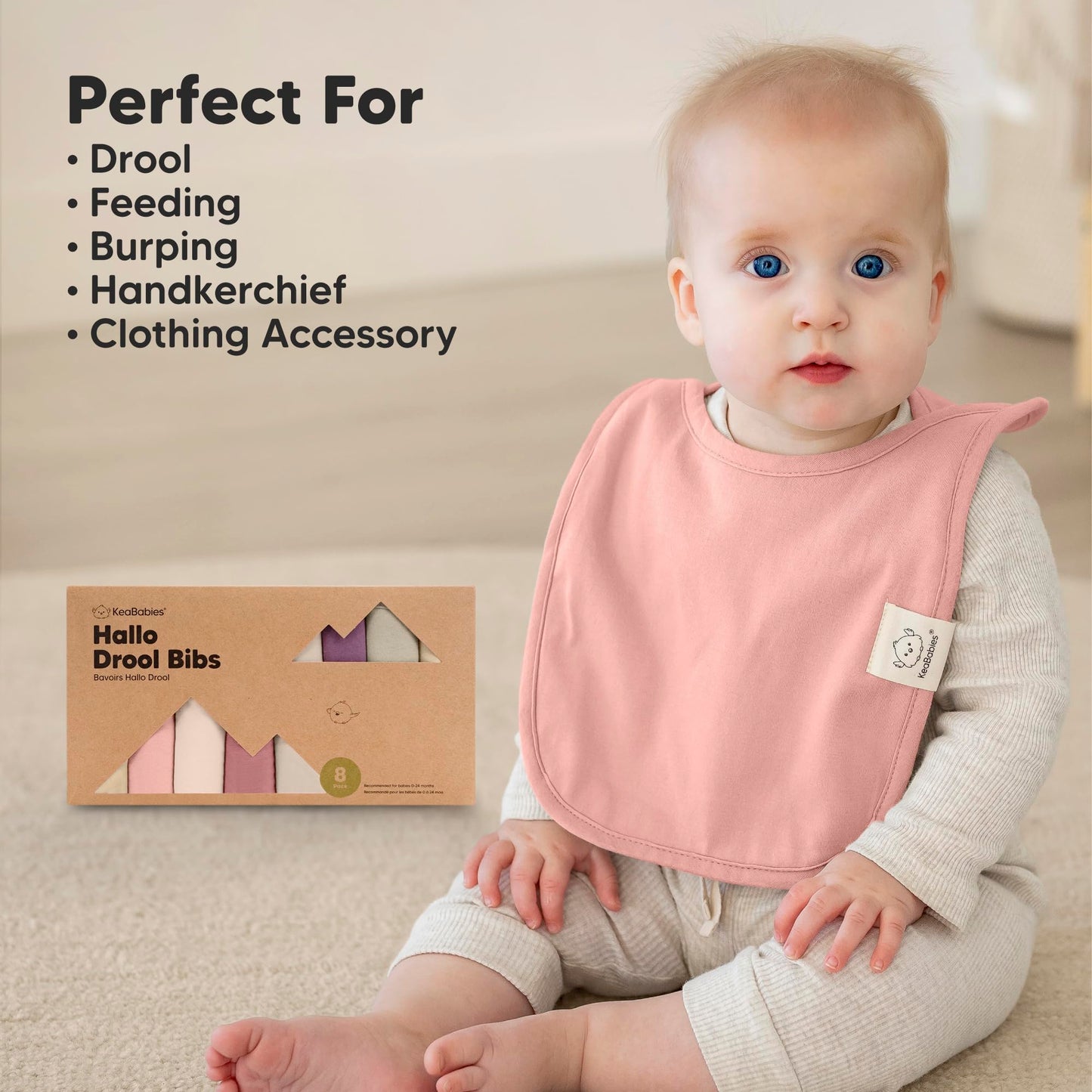 KeaBabies - Paquete de 8 baberos para bebés para niños y niñas, baberos sin botones para la dentición, bebé niña y niño pequeño, recién nacido, suave y absorbente, colores bonitos, cobertura grande