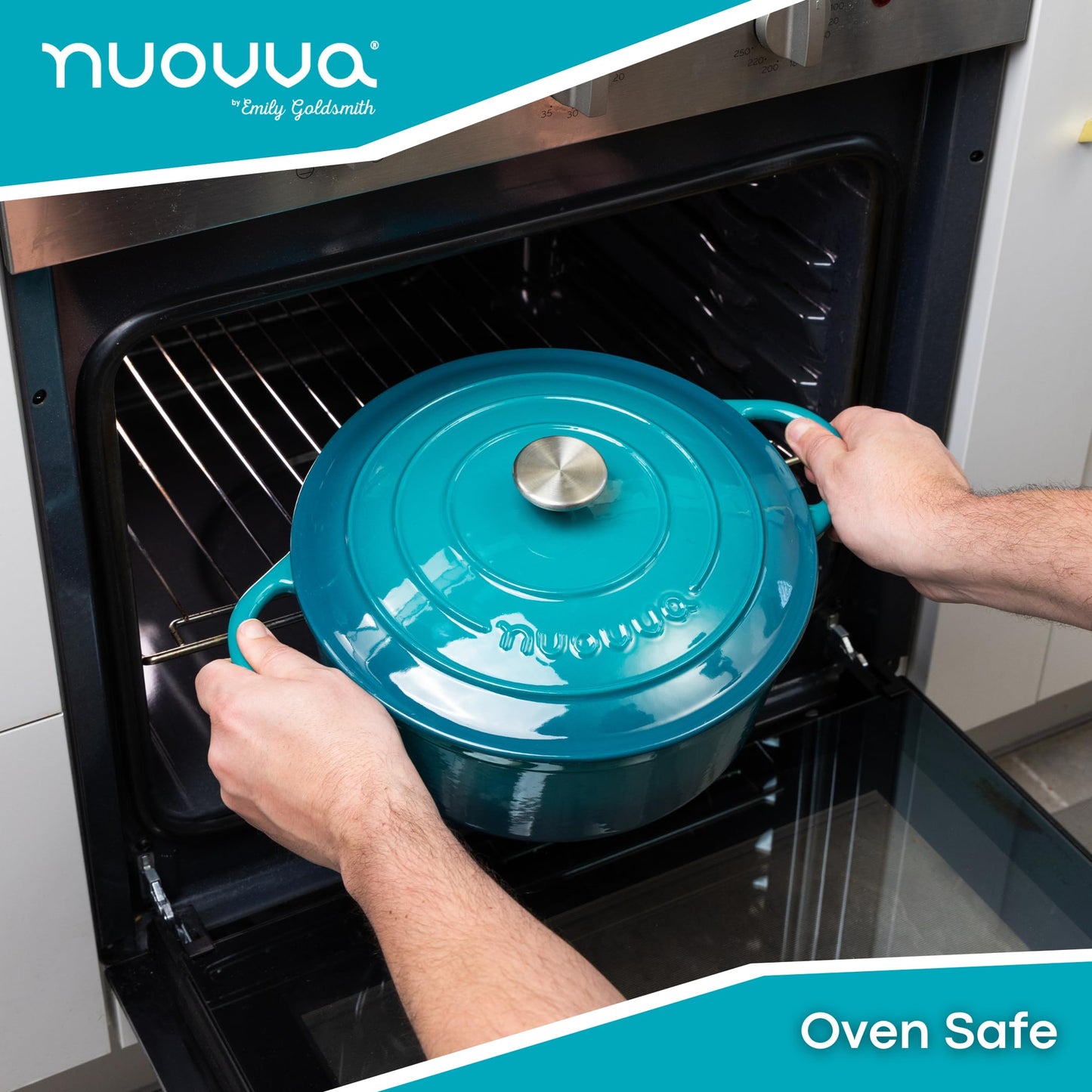 Nuovva - Horno Holandés de Hierro Fundido con Tapa - Cacerola Esmaltada Antiadherente - Verde Azulado, 7.3 Cuartos de Galón, 30 cm