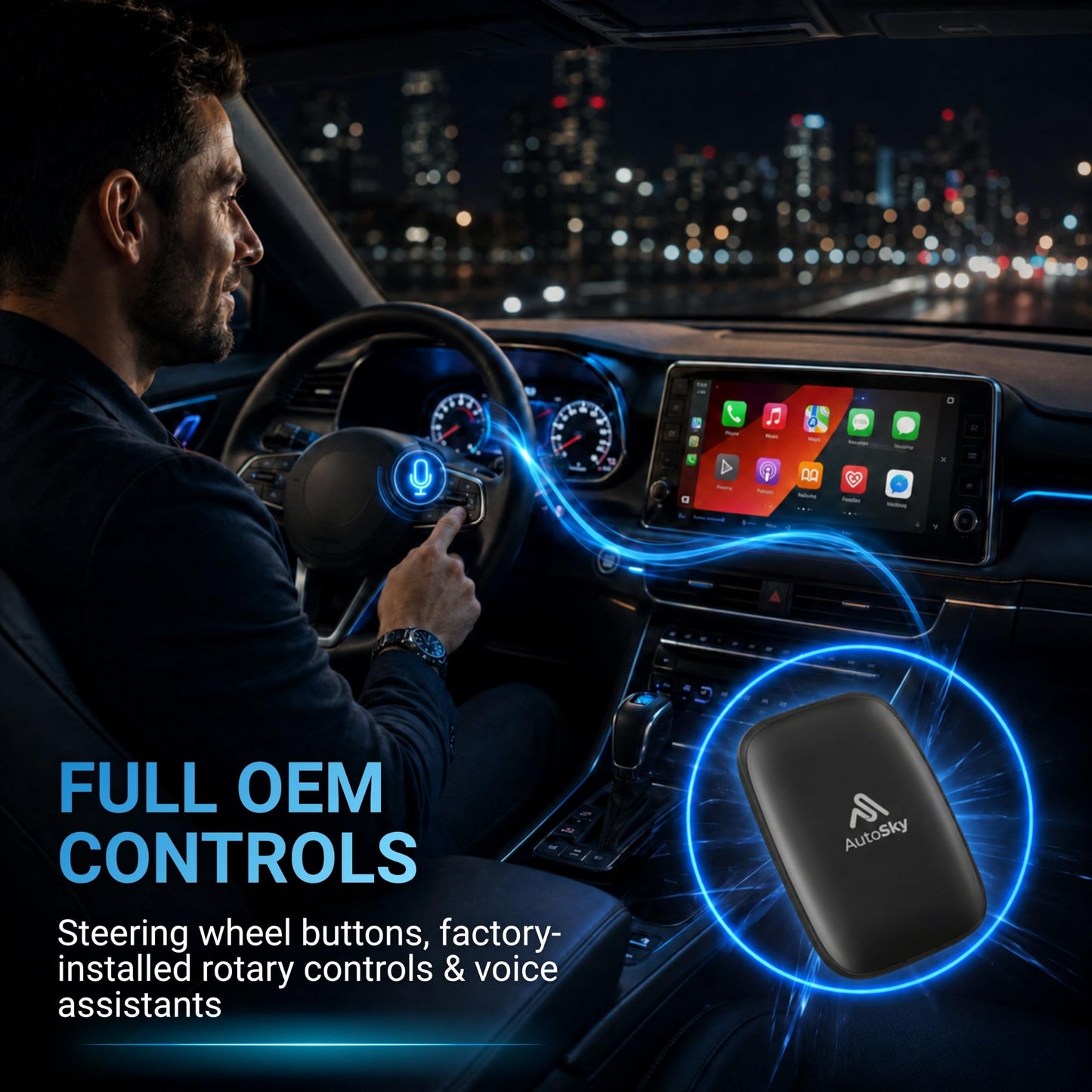 AutoSky AI Box Lite Air – Adaptador Inalámbrico para CarPlay de Fábrica – Transmite Medios Personales y Aplicaciones en Línea a través de Hotspot de Teléfono – Rendimiento Rápido Plug & Play