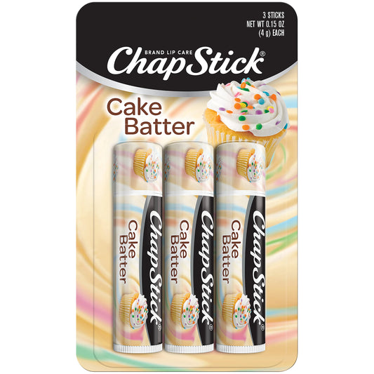 ChapStick Classic (3 Sticks) Cake Batter Flavor Skin Protectant Flavored Lip Balm Tube, Limited Edition, 0.15 Ounce Each