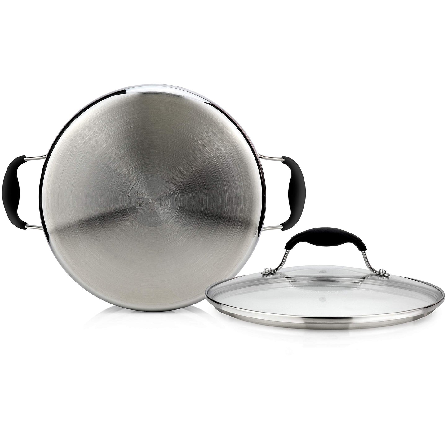 AVACRAFT Horno holandés de acero inoxidable 18/10 con tapa, olla holandesa con tapa, sartén de chef con tapa de vidrio en ollas y sartenes, olla de inducción, olla de stock (5 cuartos de galón)