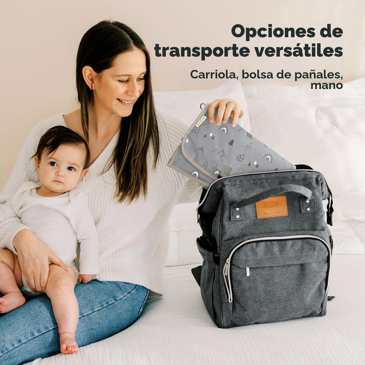KeaBabies - Cambiador portátil para pañales – Cambiador grande impermeable para bebé, embrague de pañales de viaje compacto, gris, plástico, mat