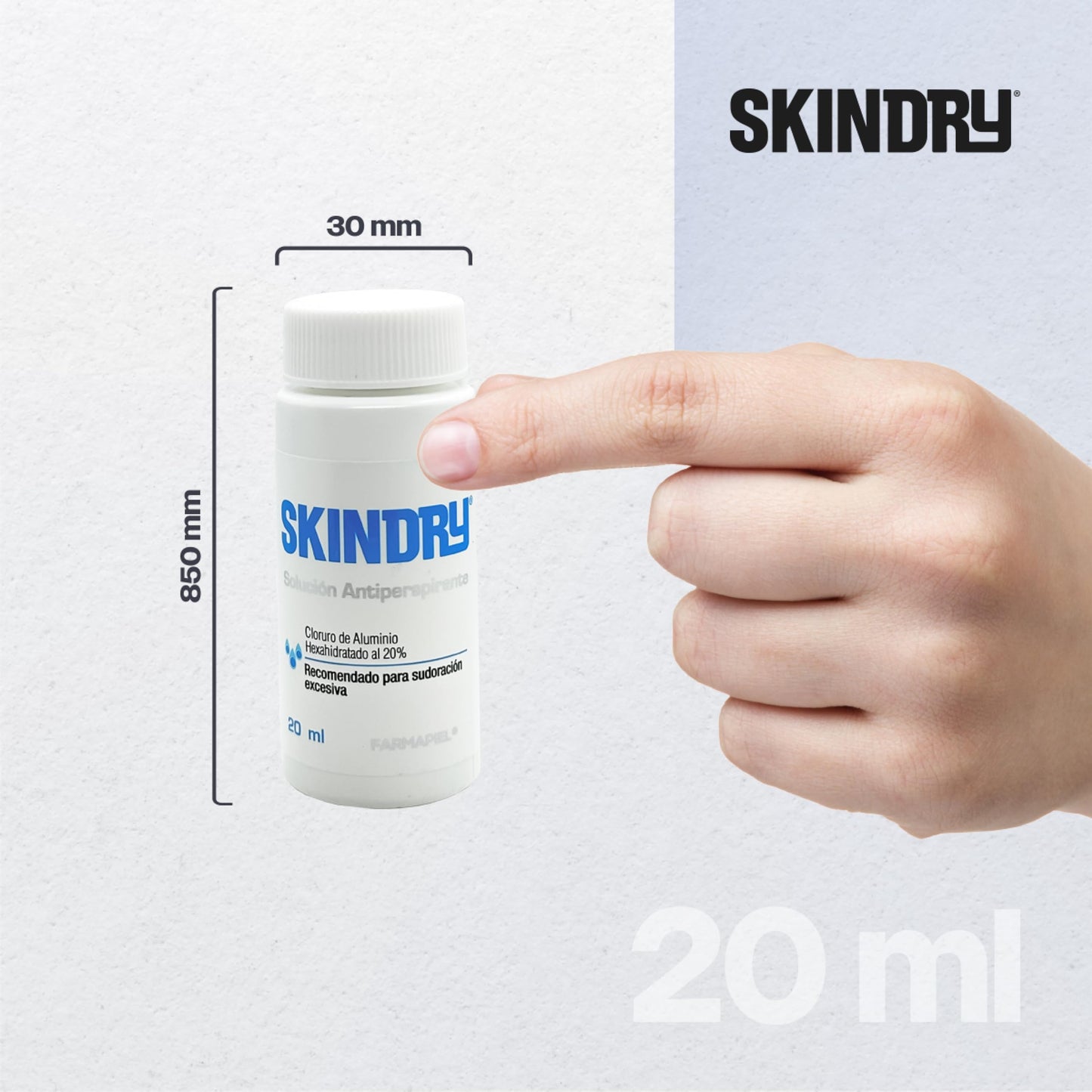 SKINDRY Sensitive Desodorante Mujer y Hombre para Pieles Sensibles y Sudoración Excesiva | 48 hrs de Protección | Antitranspirante Natural para Axilas, Pies, Manos, Espalda, Cuero Cabelludo | 20 ml