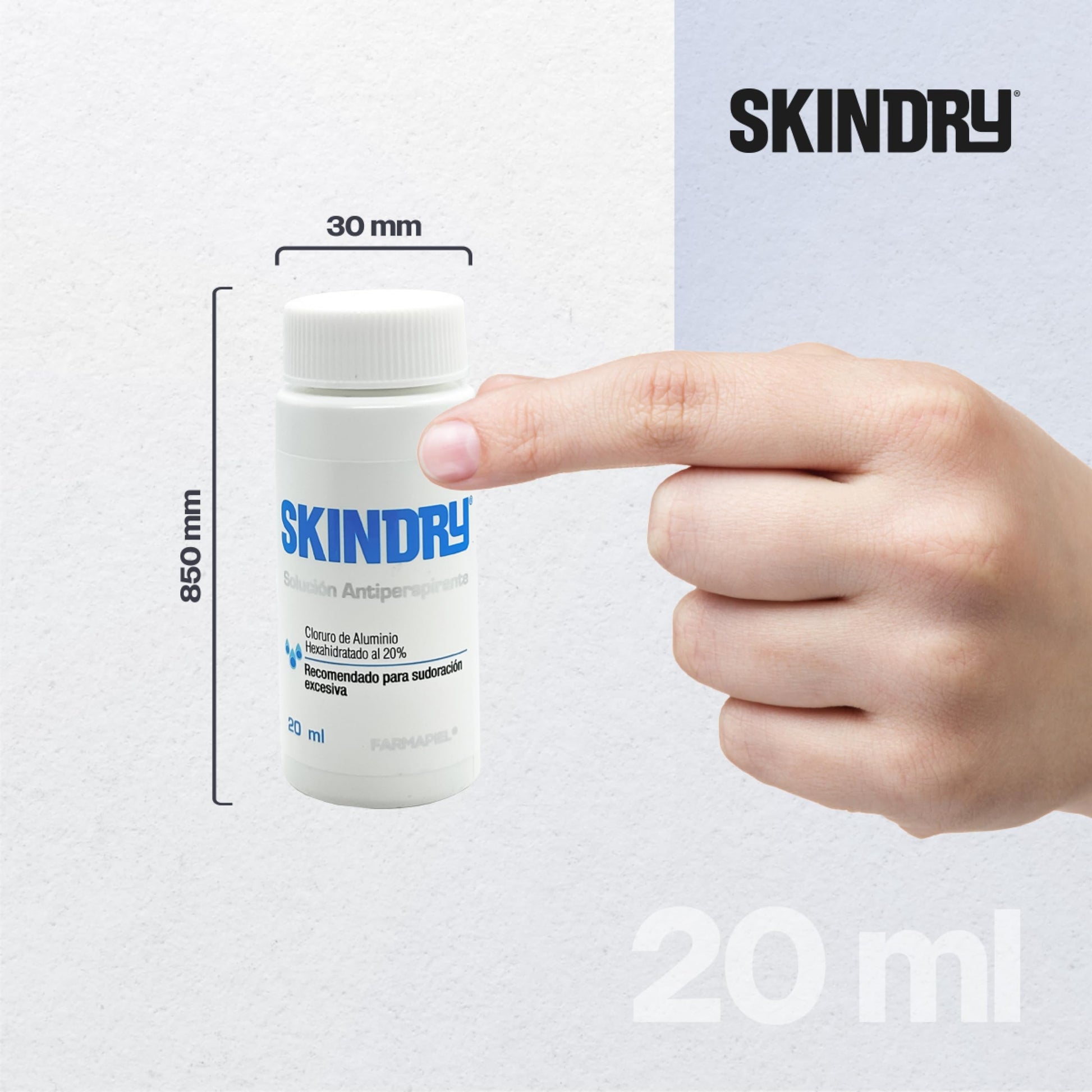 SKINDRY Sensitive Desodorante Mujer y Hombre para Pieles Sensibles y Sudoración Excesiva | 48 hrs de Protección | Antitranspirante Natural para Axilas, Pies, Manos, Espalda, Cuero Cabelludo | 20 ml