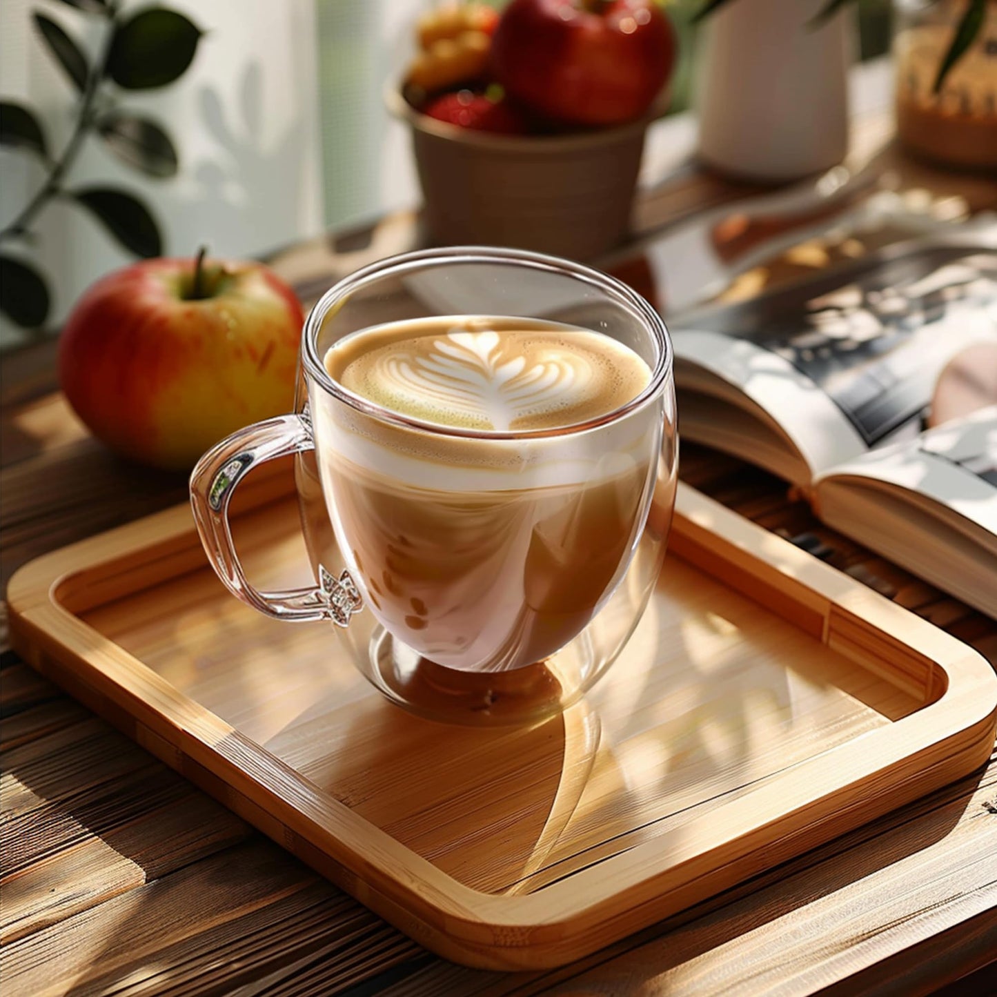 Juego de Tazas de Café de Vidrio de Doble Pared YMMIND Transparente con Capa Aislada para Bebidas Calientes y Microondas