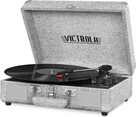 Tornamesa Victrola Bluetooth Gris Modelo Suitcase Portable