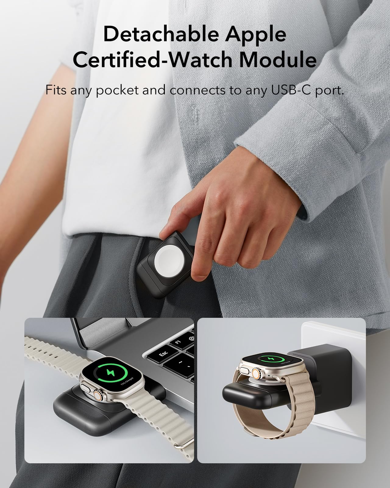 ESR Estación de carga inalámbrica 3 en 1 para Apple [certificado] Cargador portátil Apple Watch y soporte de cargador MagSafe, cargador inalámbrico para múltiples dispositivos iPhone 17/16/15/14/13/12